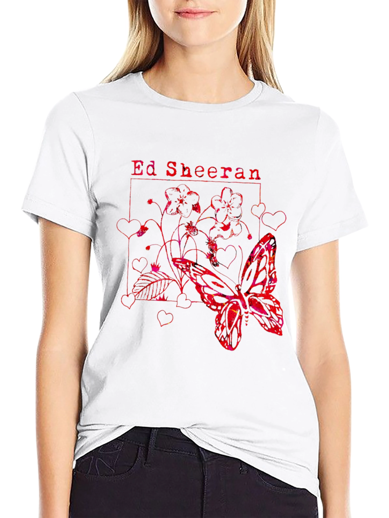 Ed Sheeran Butterfly Graphic Tee - Black Cotton Shirt