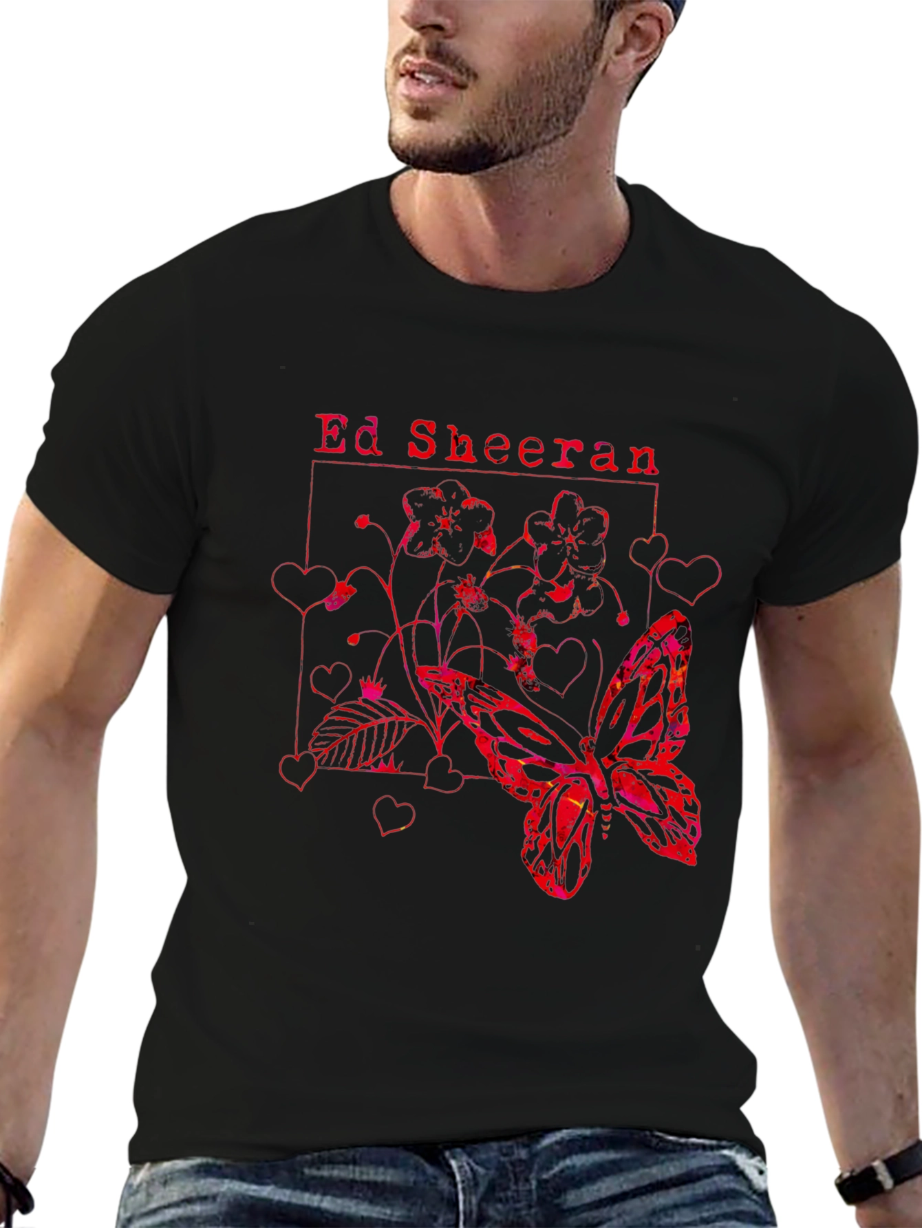 Ed Sheeran Butterfly Graphic Tee - Black Cotton Shirt