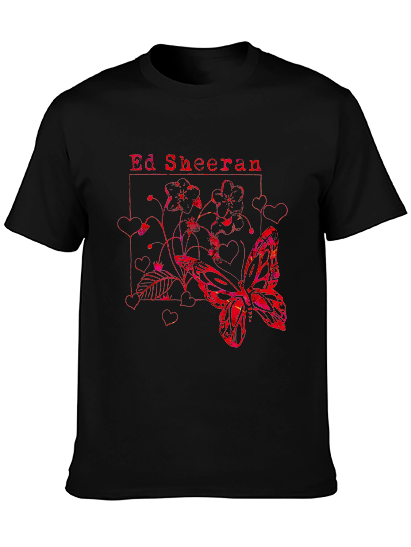 Ed Sheeran Butterfly Graphic Tee - Black Cotton Shirt