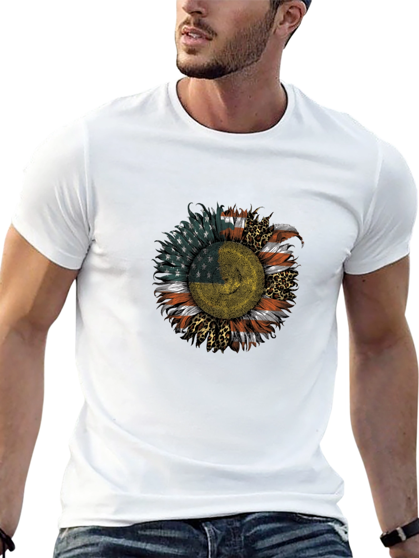 USA Ukraine Flag Sunflower Mens Black T-Shirt