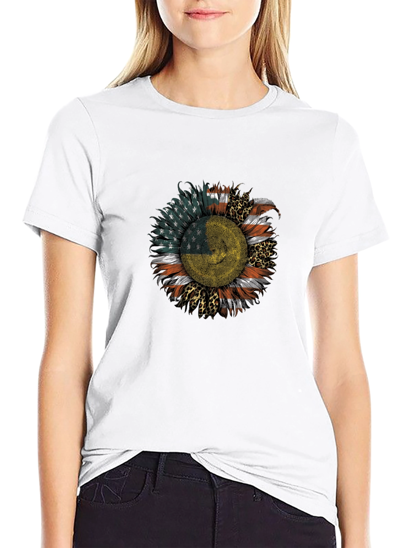 USA Ukraine Flag Sunflower Mens Black T-Shirt