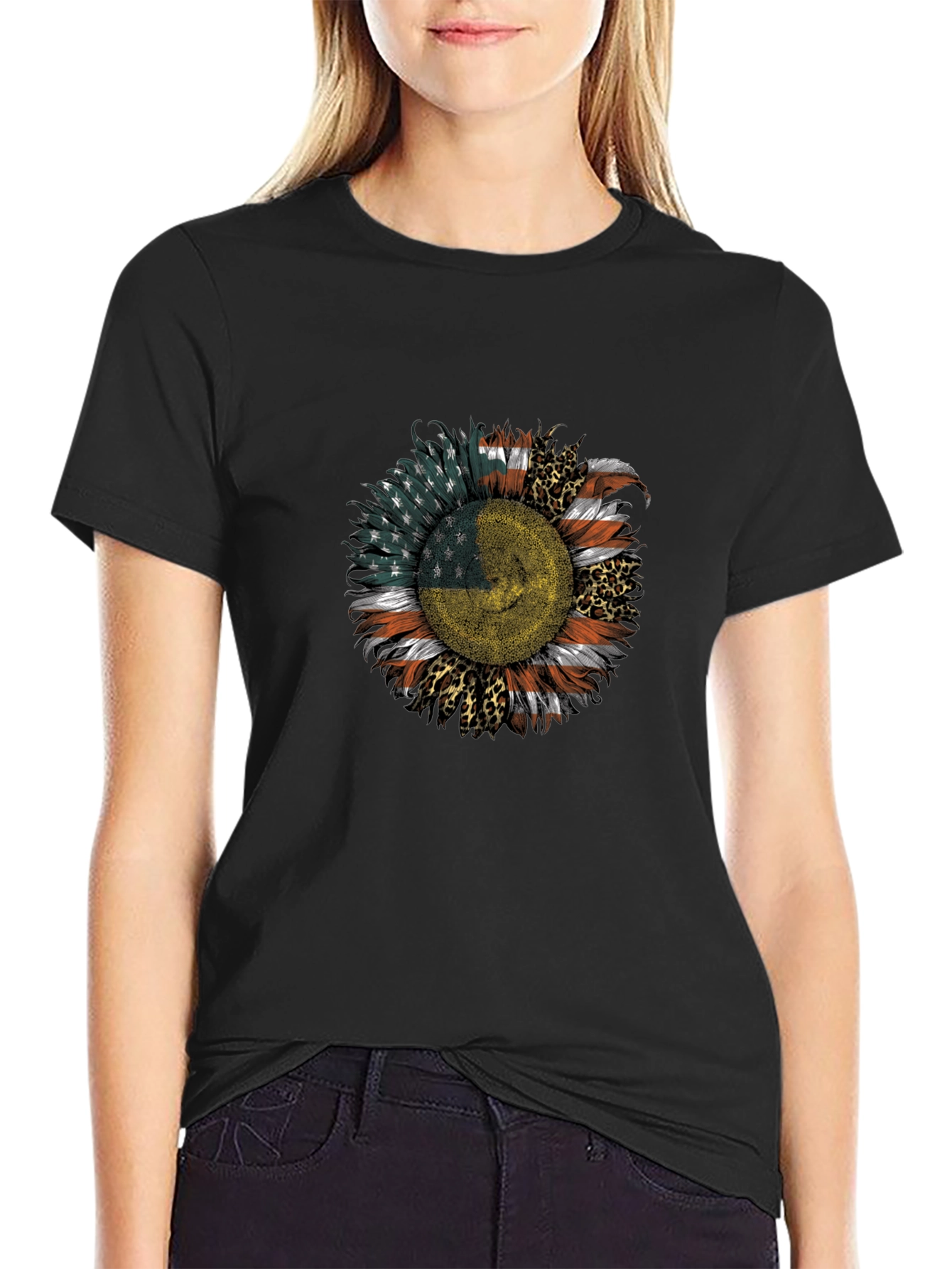 USA Ukraine Flag Sunflower Mens Black T-Shirt