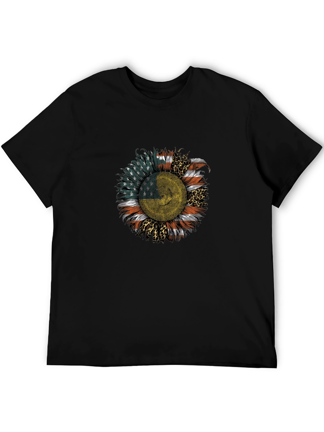 USA Ukraine Flag Sunflower Mens Black T-Shirt