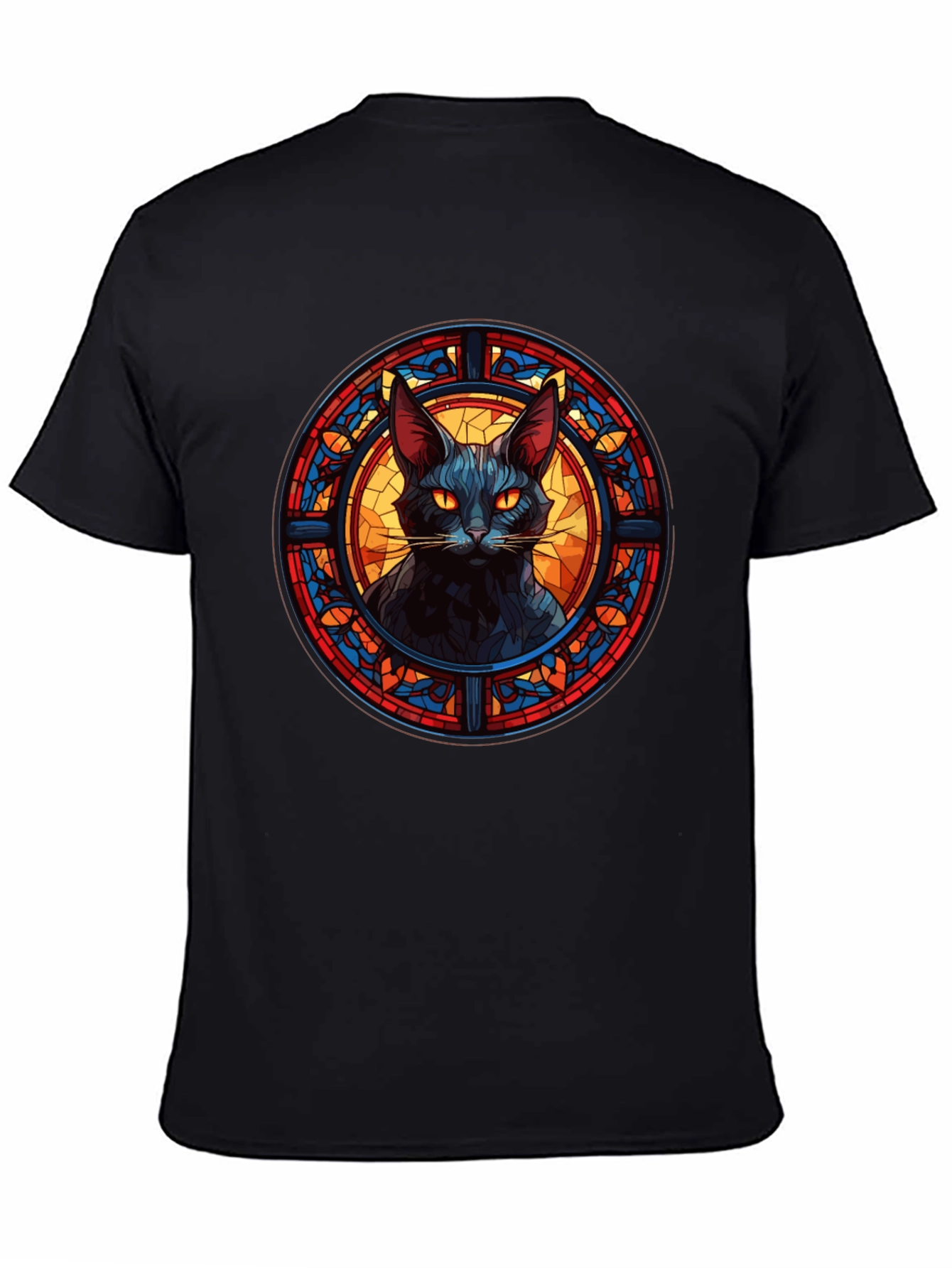 Black Cat Stained Glass Style Graphic Tee