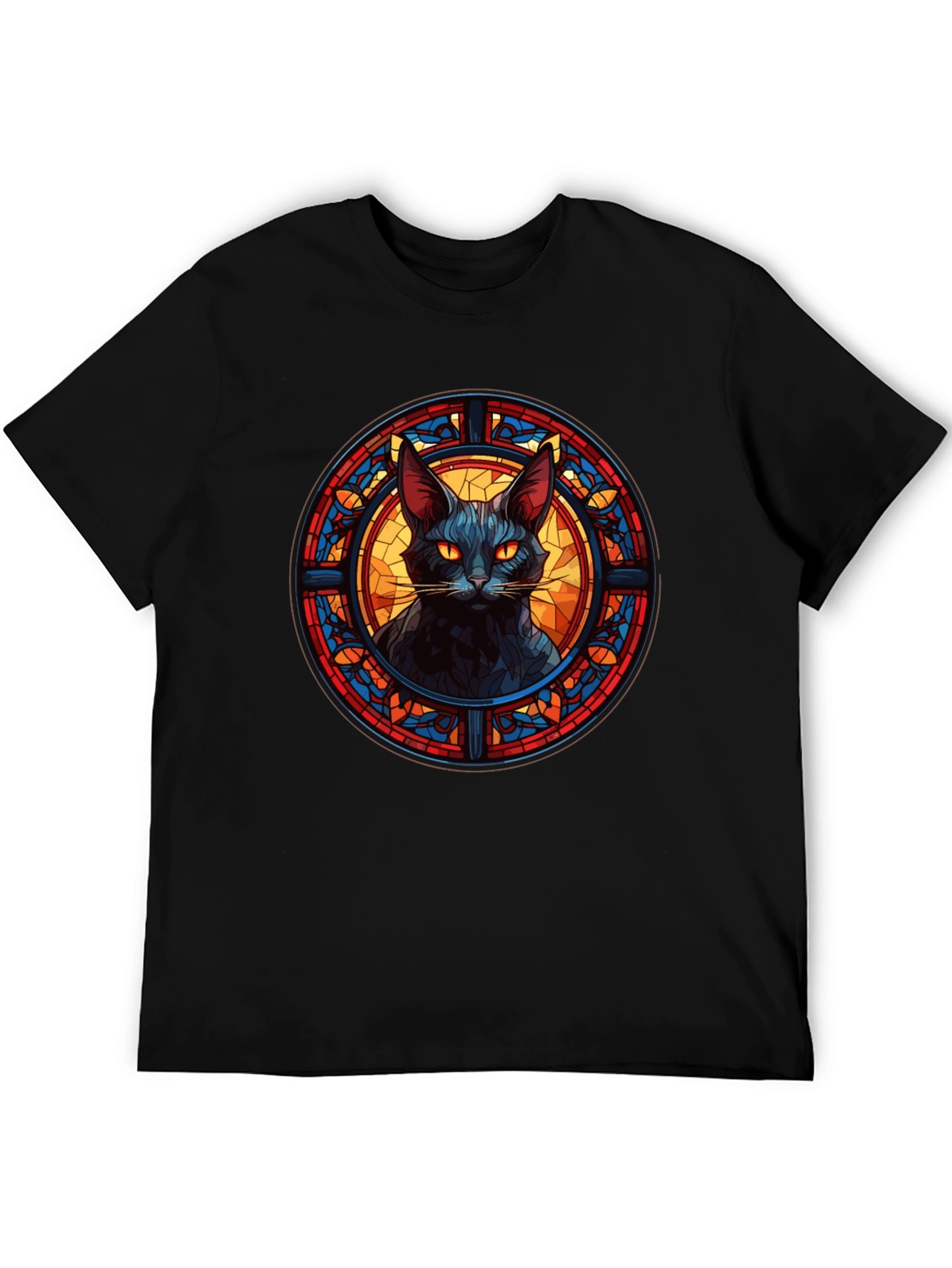 Black Cat Stained Glass Style Graphic Tee