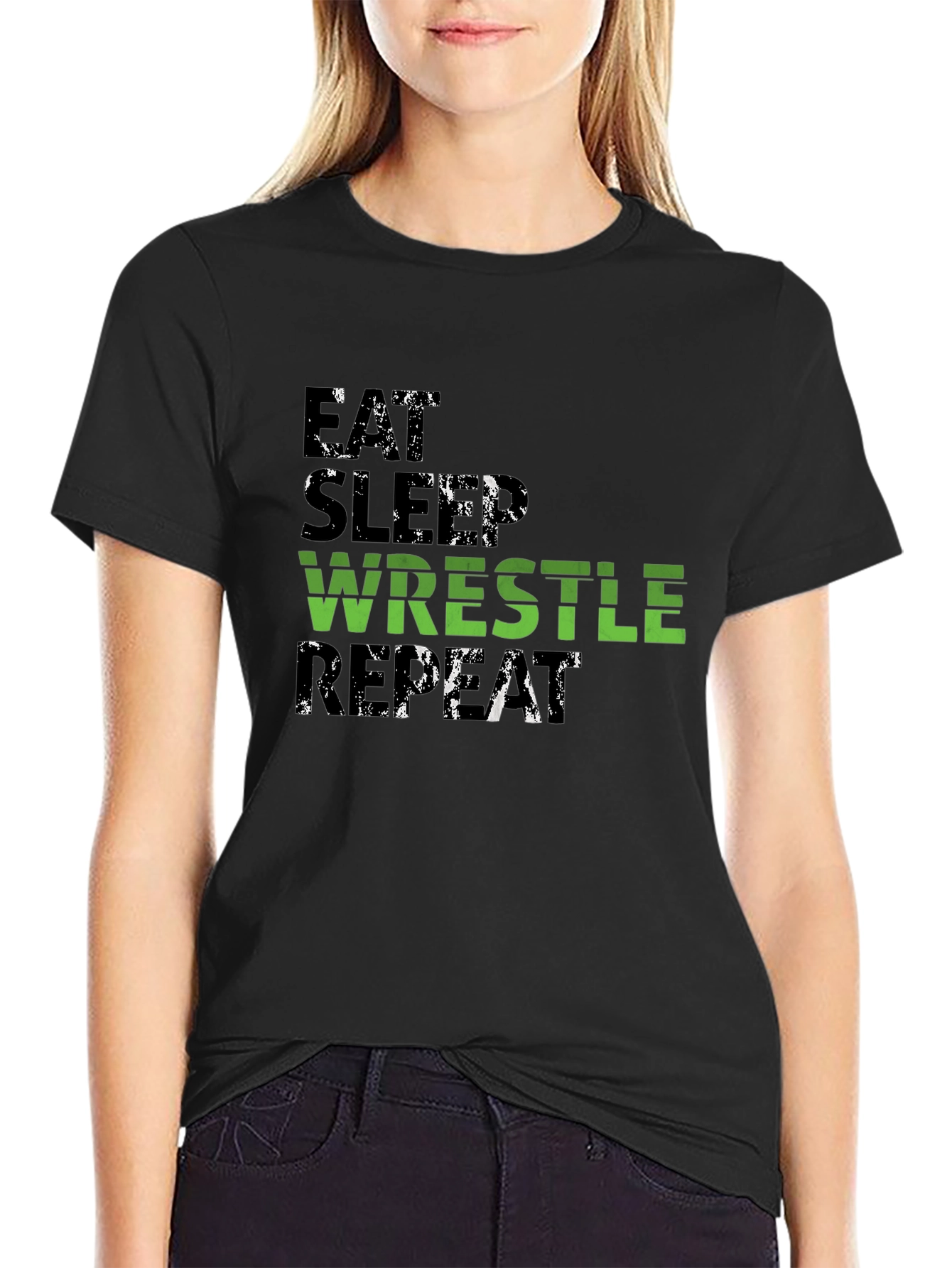 Eat Sleep Wrestle Repeat Black T-Shirt