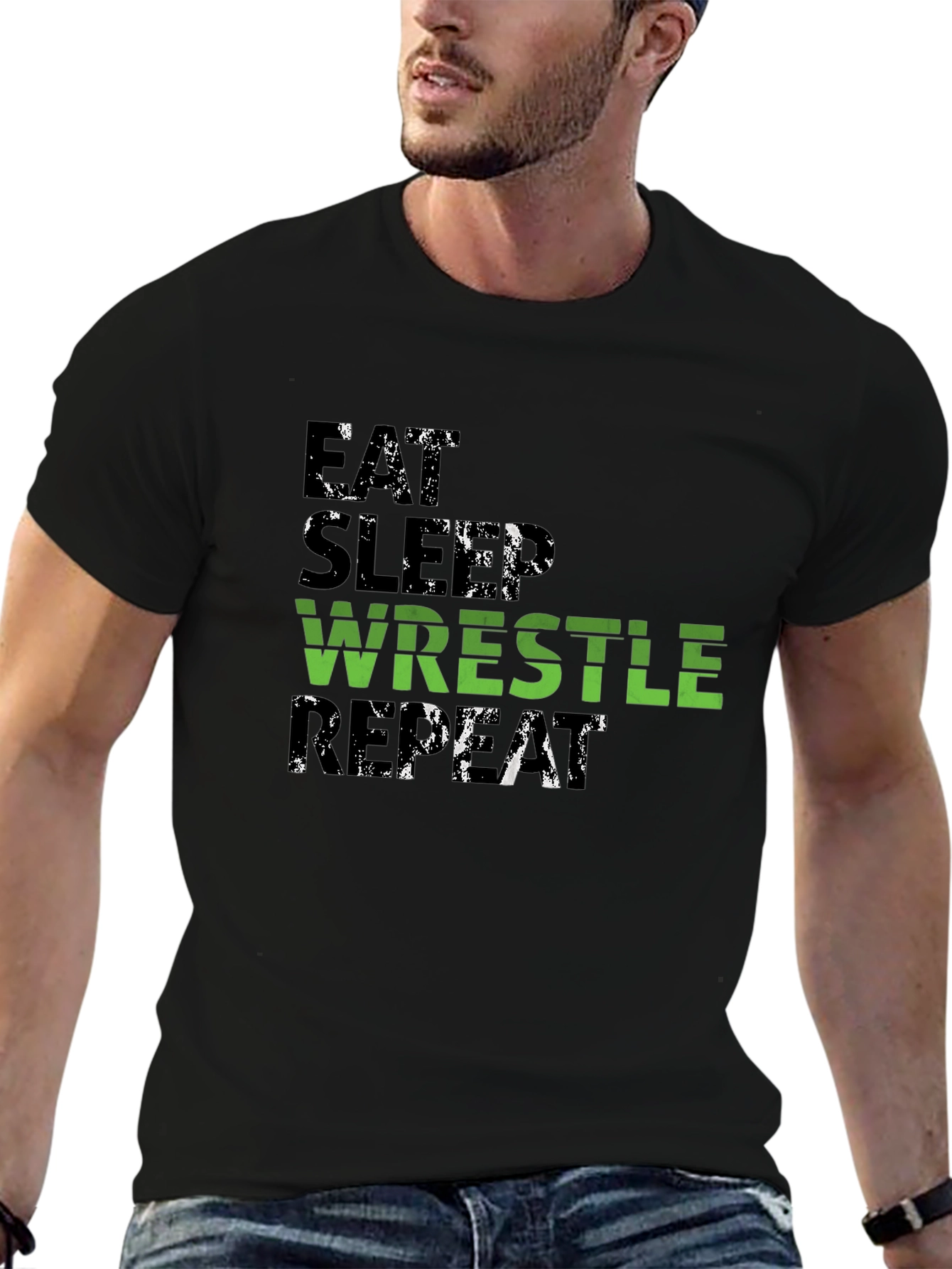 Eat Sleep Wrestle Repeat Black T-Shirt