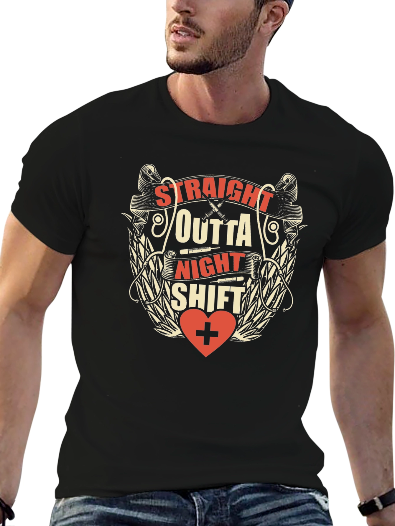 Straight Outta Night Shift Black Graphic T-Shirt