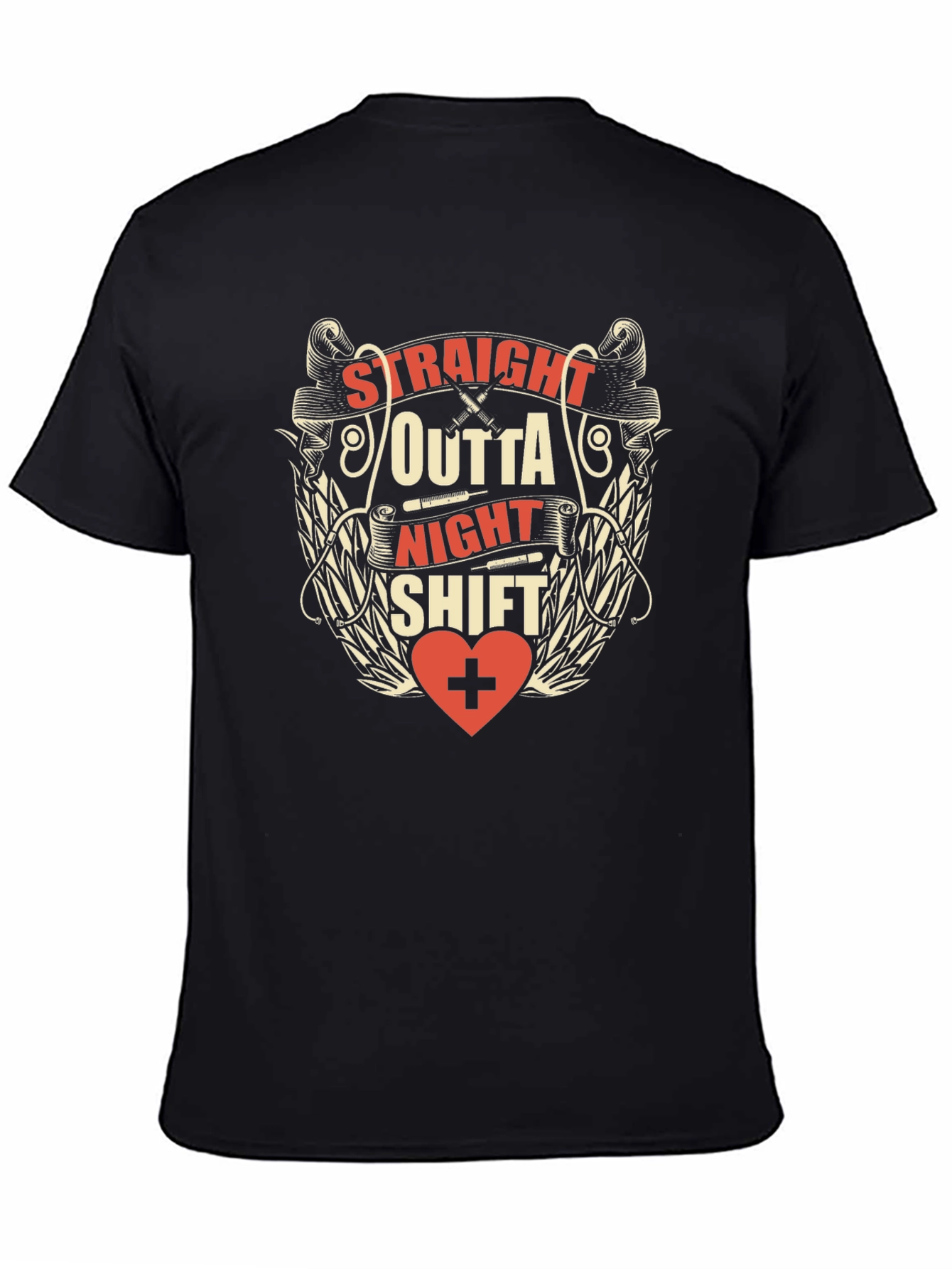 Straight Outta Night Shift Black Graphic T-Shirt