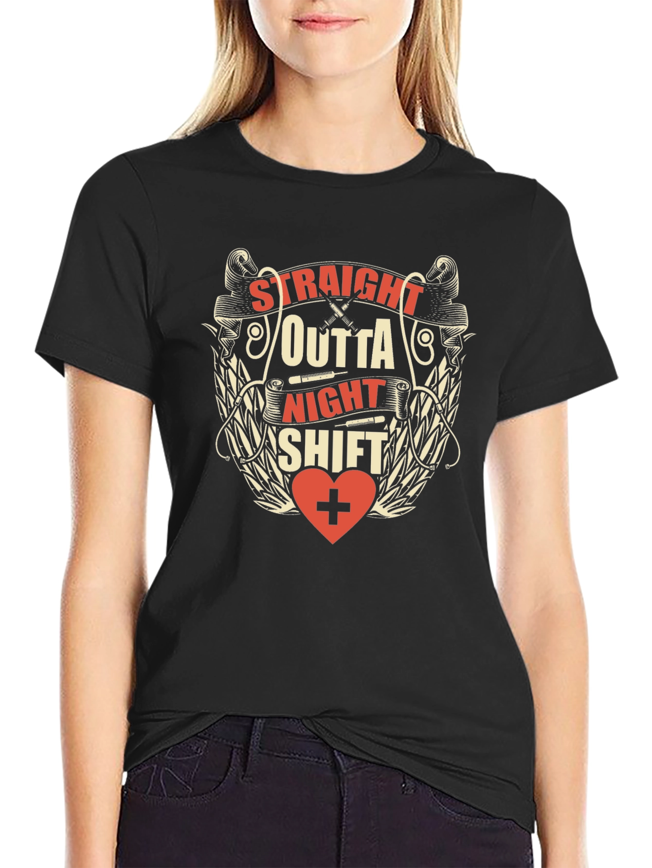 Straight Outta Night Shift Black Graphic T-Shirt
