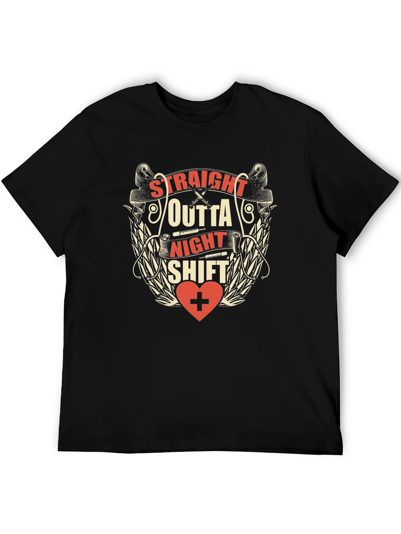 Straight Outta Night Shift Black Graphic T-Shirt