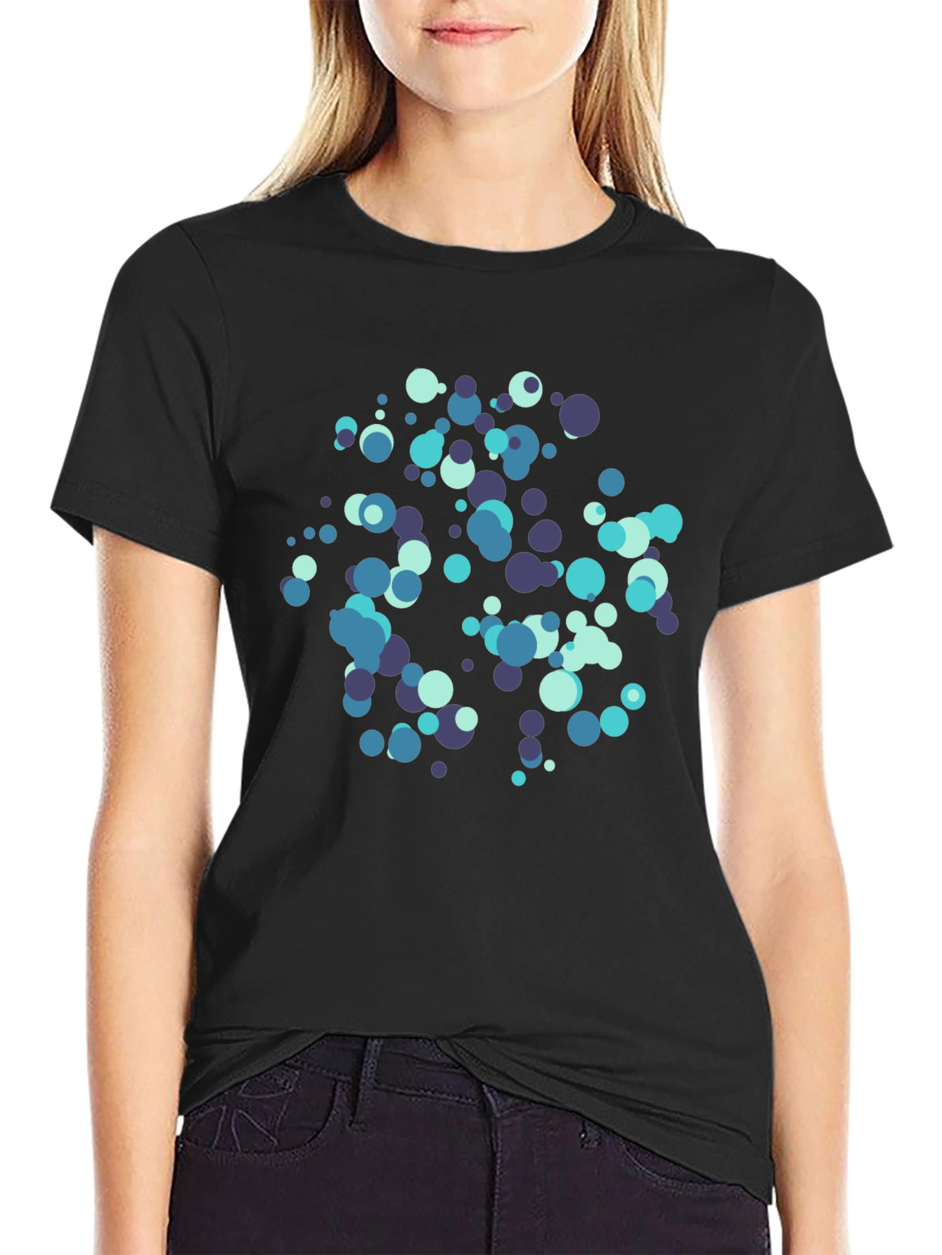 Abstract Blue Circles Black T-Shirt