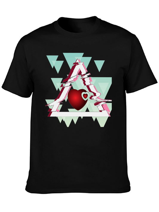 Abstract Heart & Triangle Graphic Tee - Modern Style