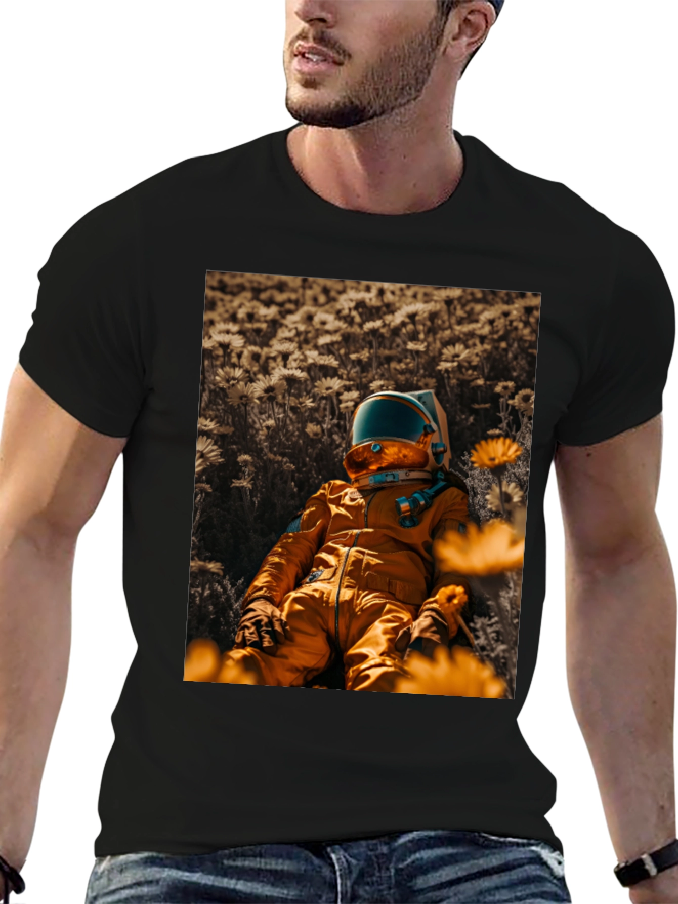Astronaut in Flowers T-Shirt - Unique Graphic Tee