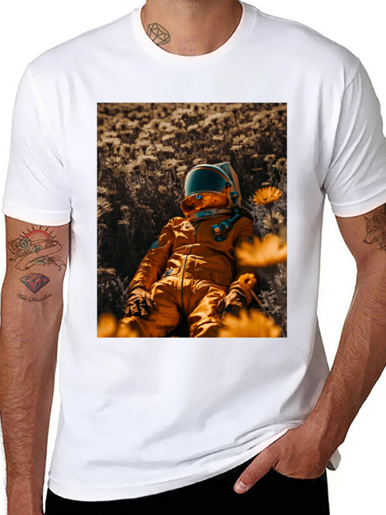 Astronaut in Flowers T-Shirt - Unique Graphic Tee