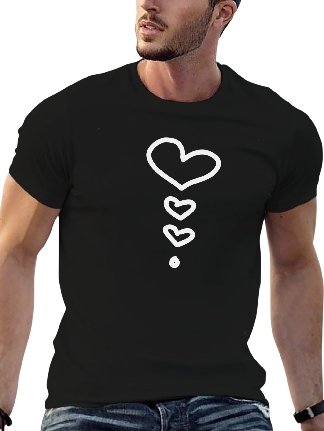 Heart Stack Tee - Black Casual Crew Neck T-Shirt
