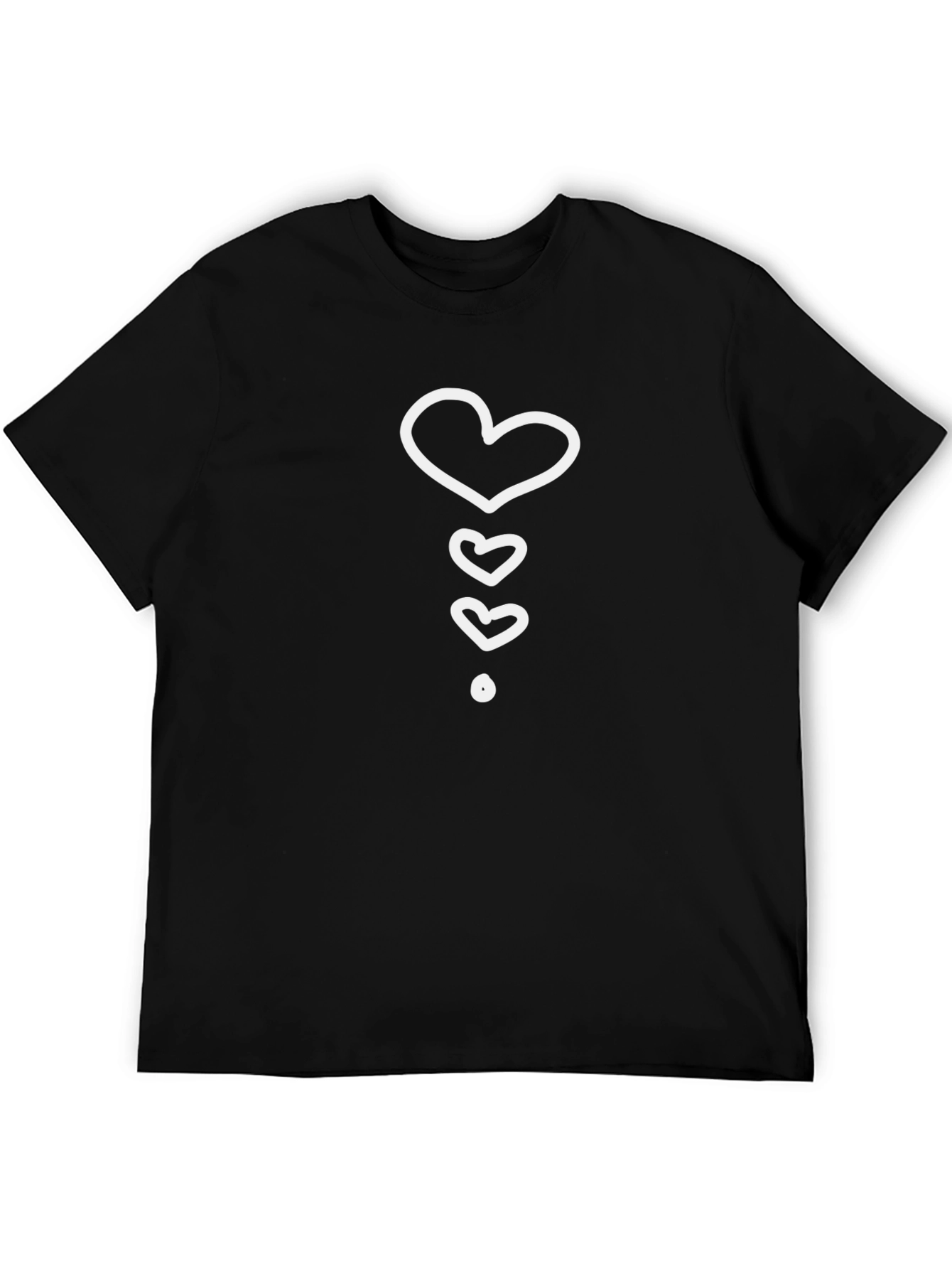 Heart Stack Tee - Black Casual Crew Neck T-Shirt