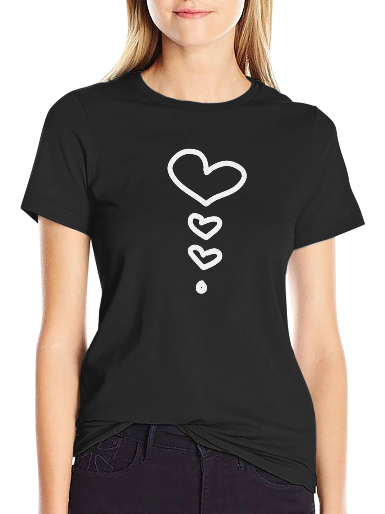 Heart Stack Tee - Black Casual Crew Neck T-Shirt