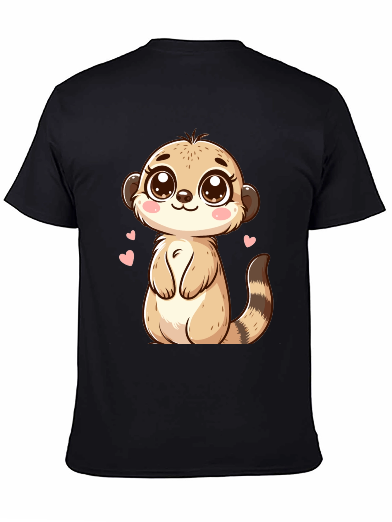 Cute Meerkat Cartoon Black T-Shirt