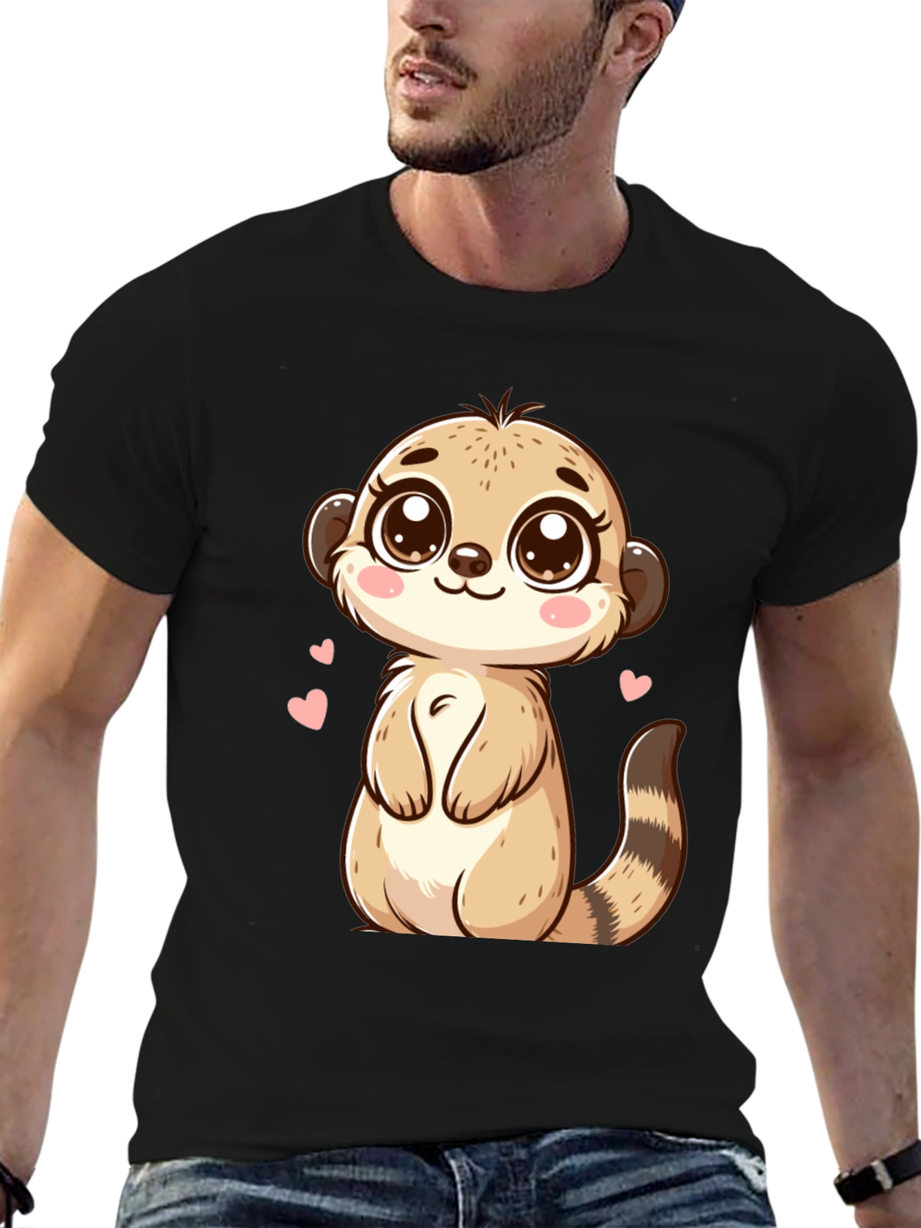 Cute Meerkat Cartoon Black T-Shirt