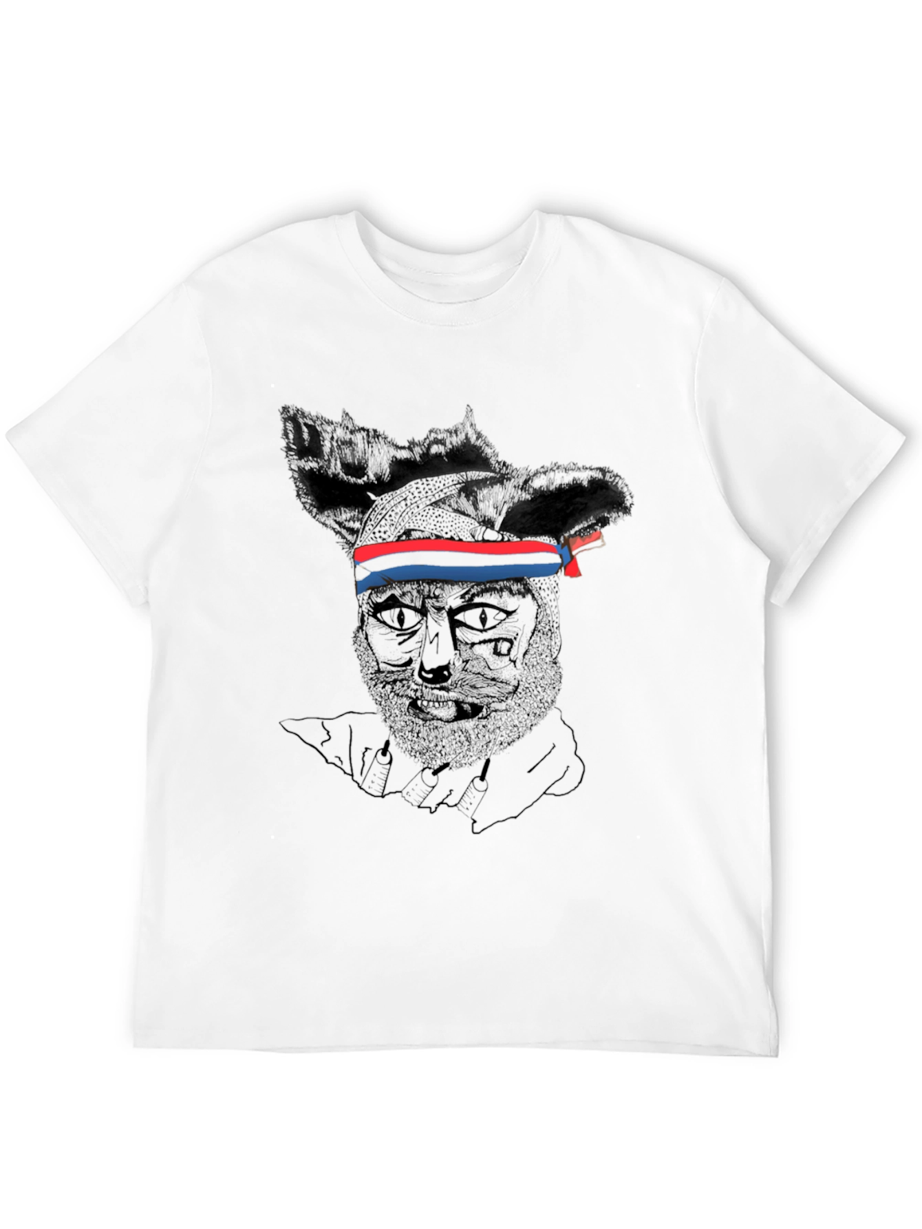 Graphic Black T-Shirt - Wolf with Headband Design