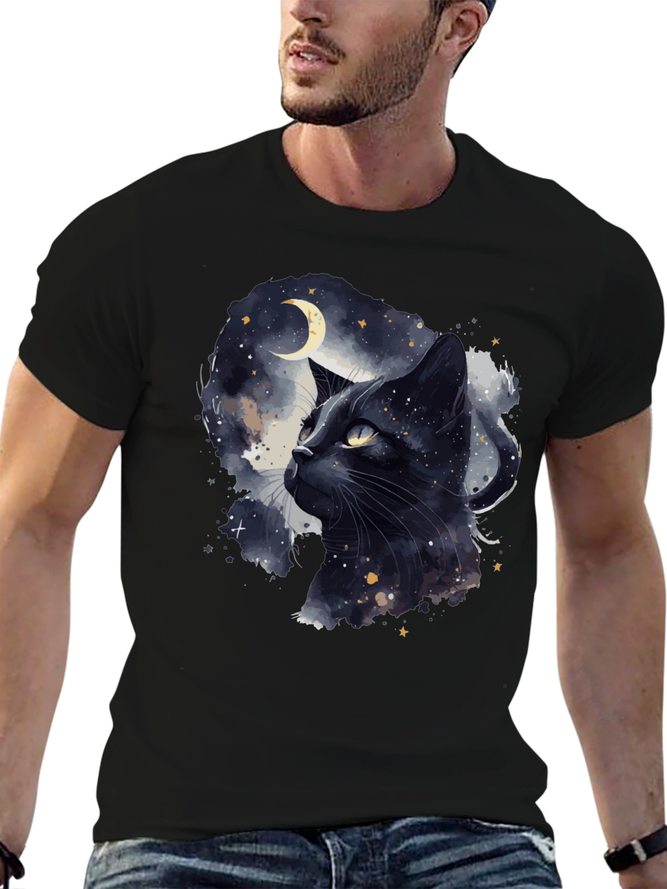Black Cat Moon Graphic T-Shirt