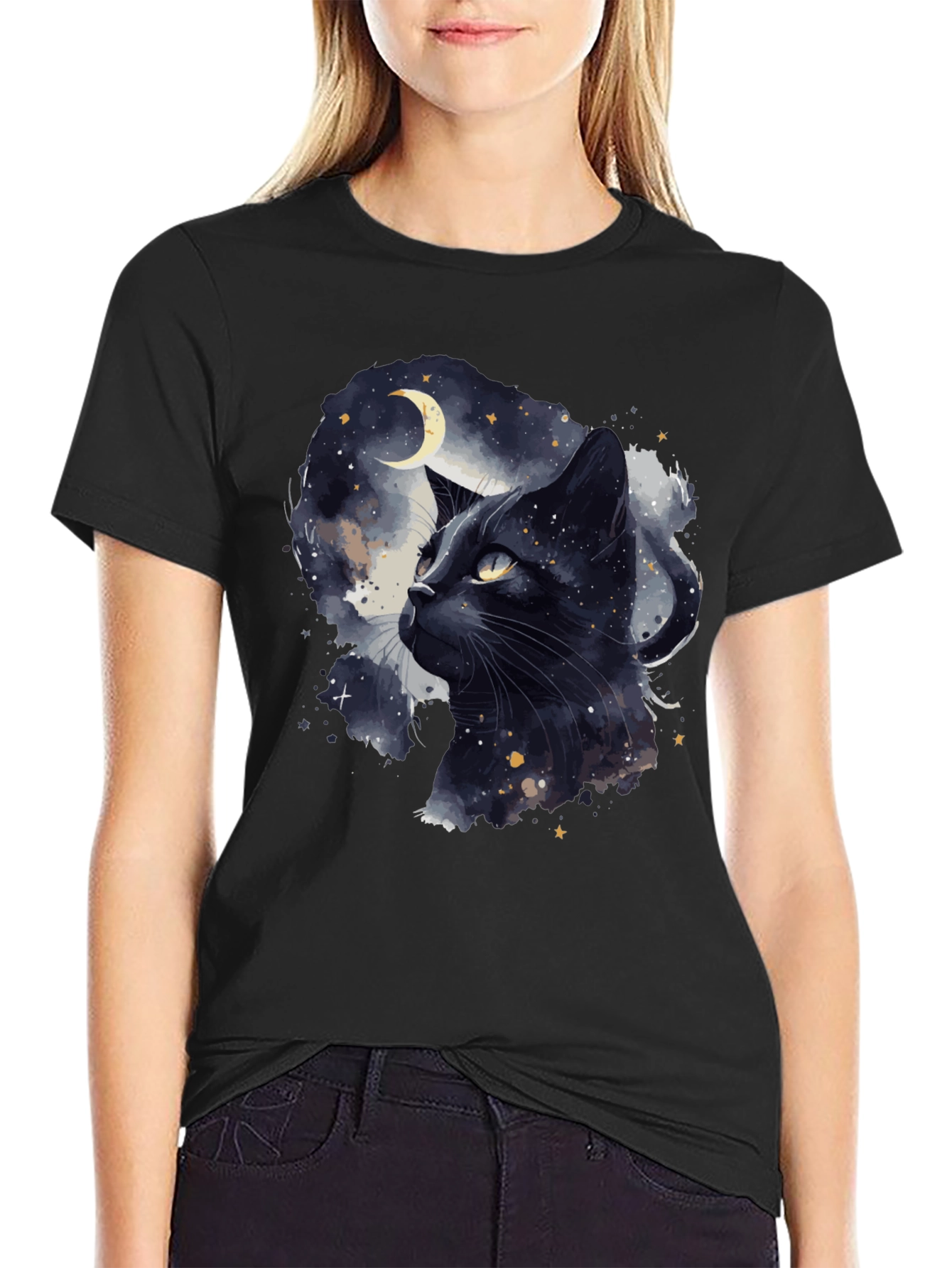 Black Cat Moon Graphic T-Shirt
