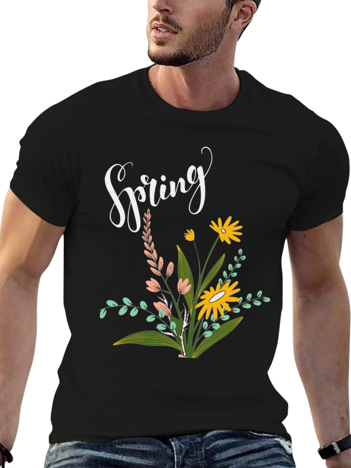 Spring Floral Black T-Shirt