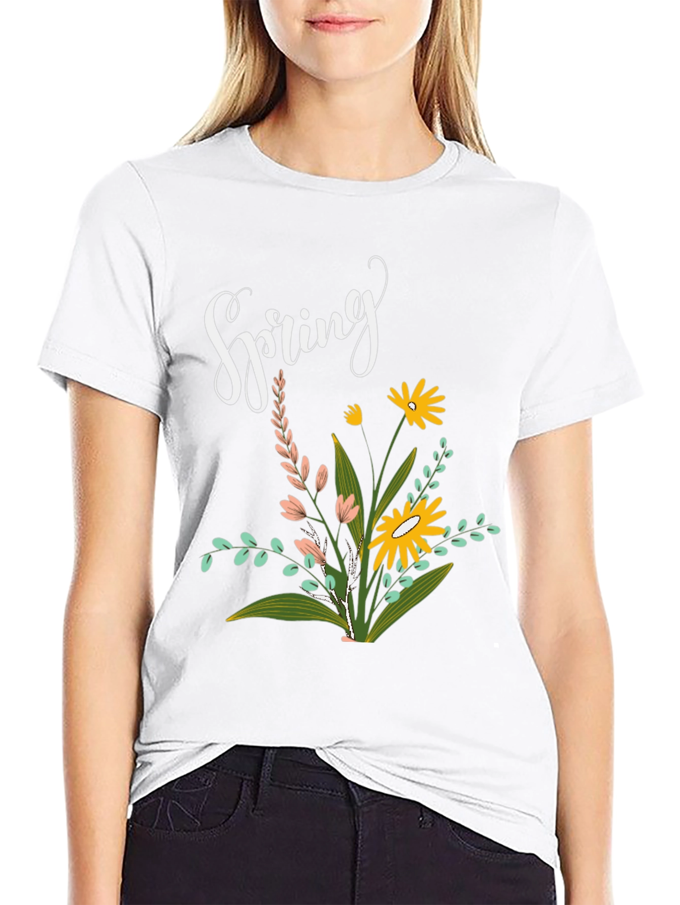 Spring Floral Black T-Shirt