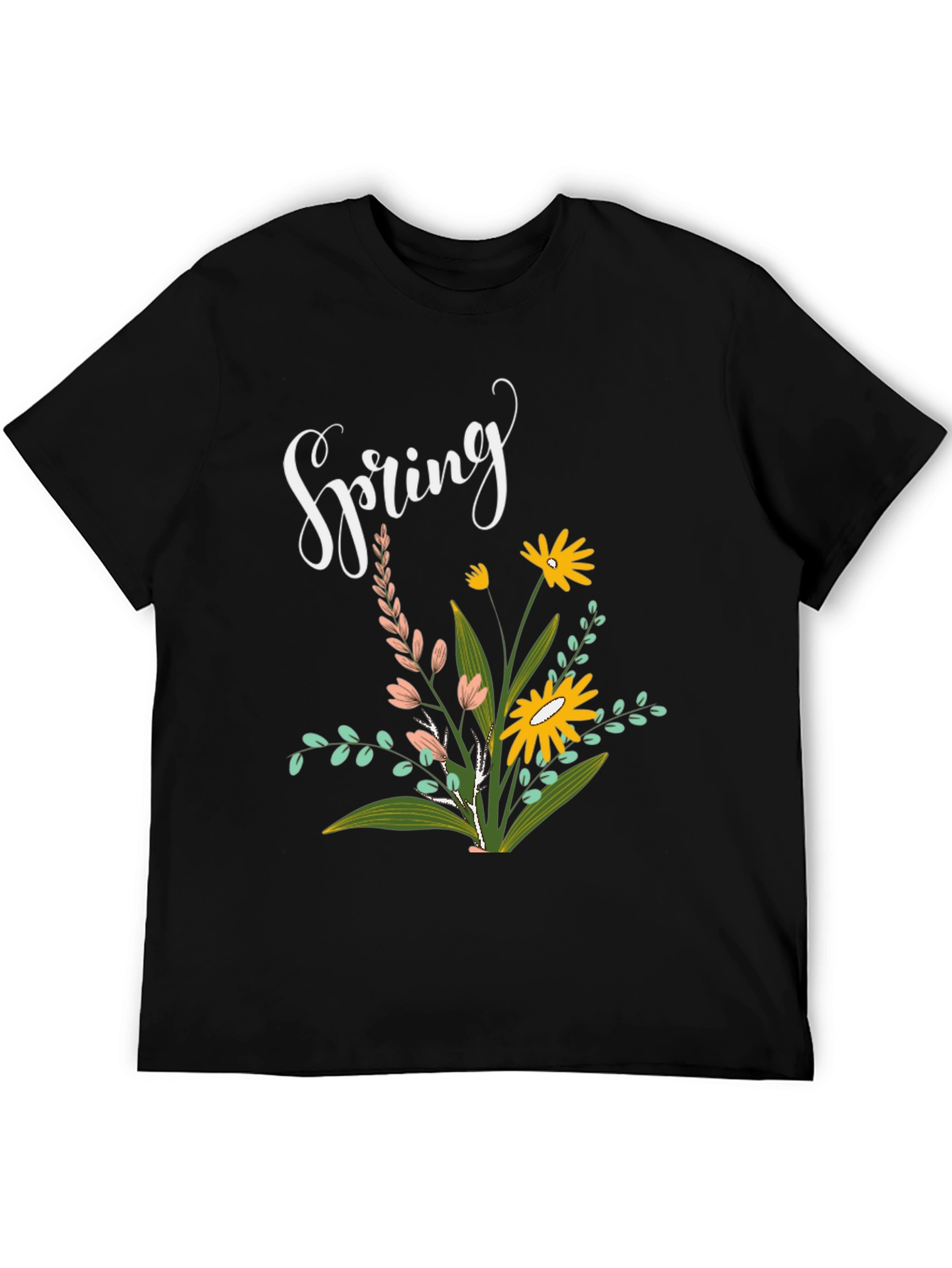 Spring Floral Black T-Shirt