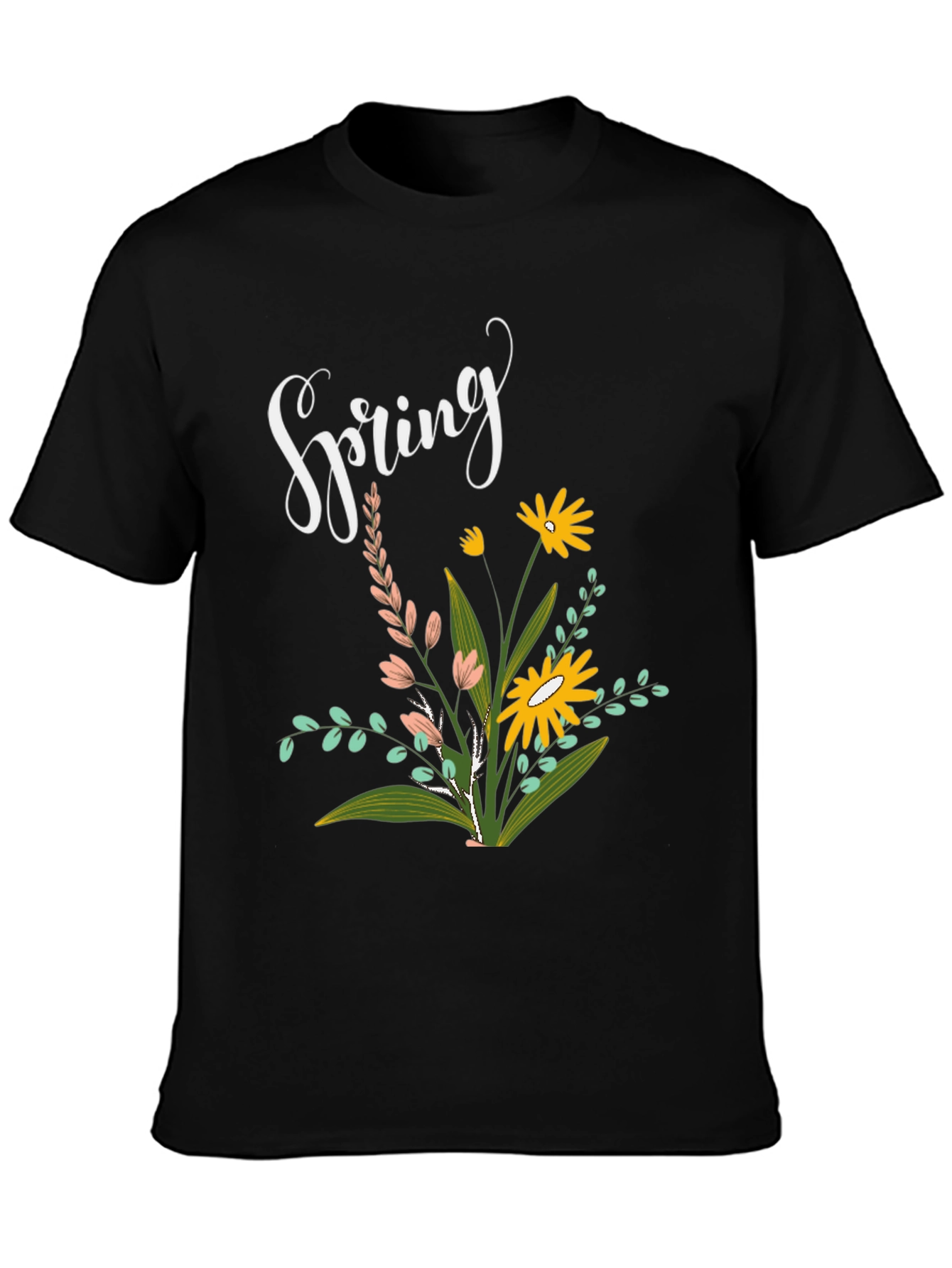 Spring Floral Black T-Shirt