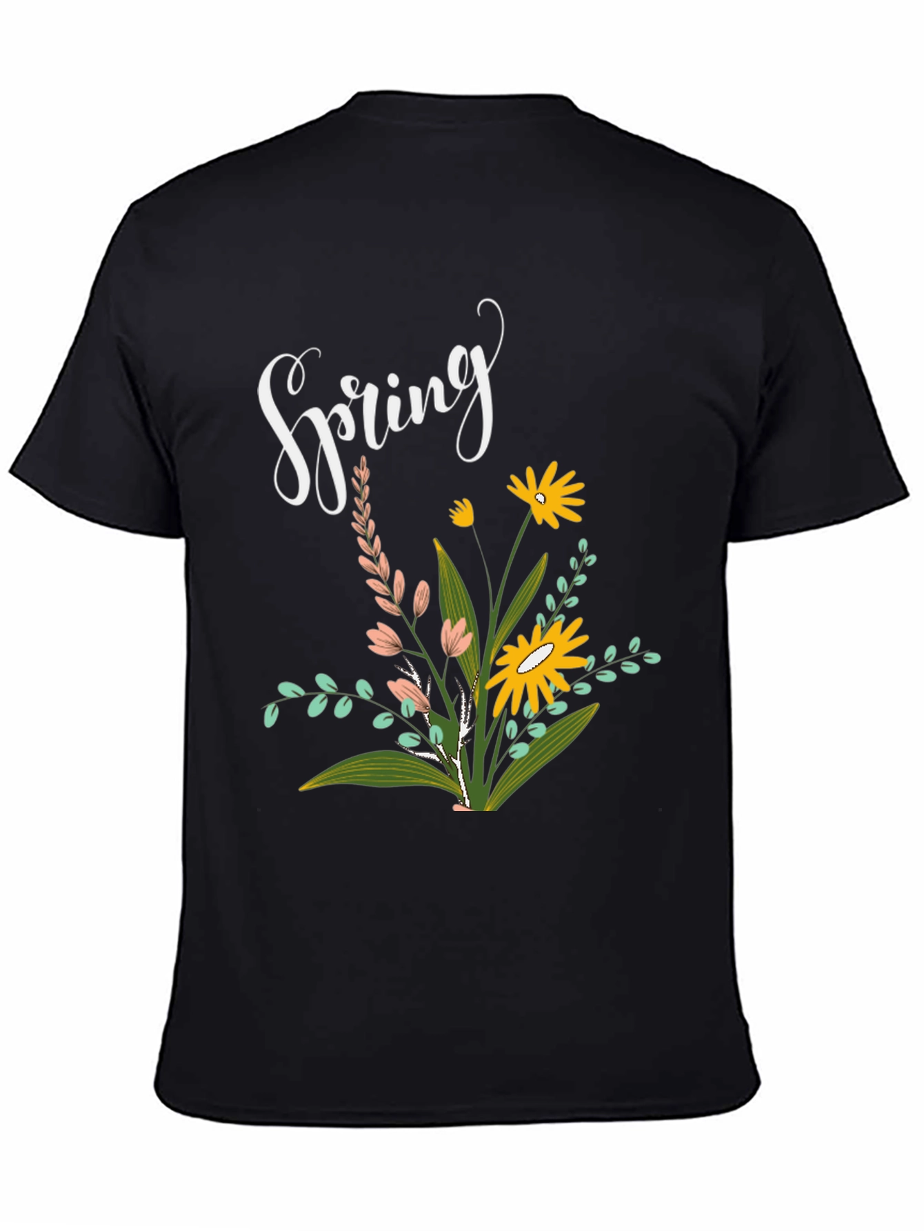 Spring Floral Black T-Shirt