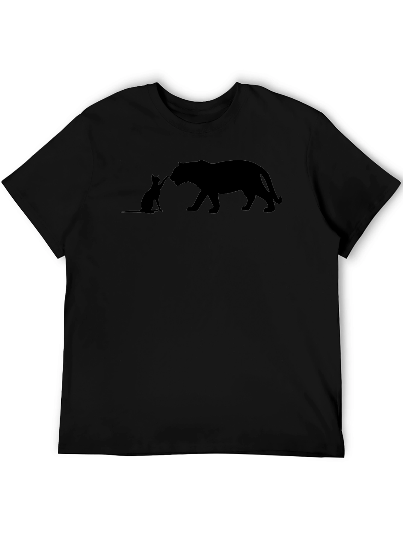 Cat and Tiger Graphic Tee - Black Cotton Shirt