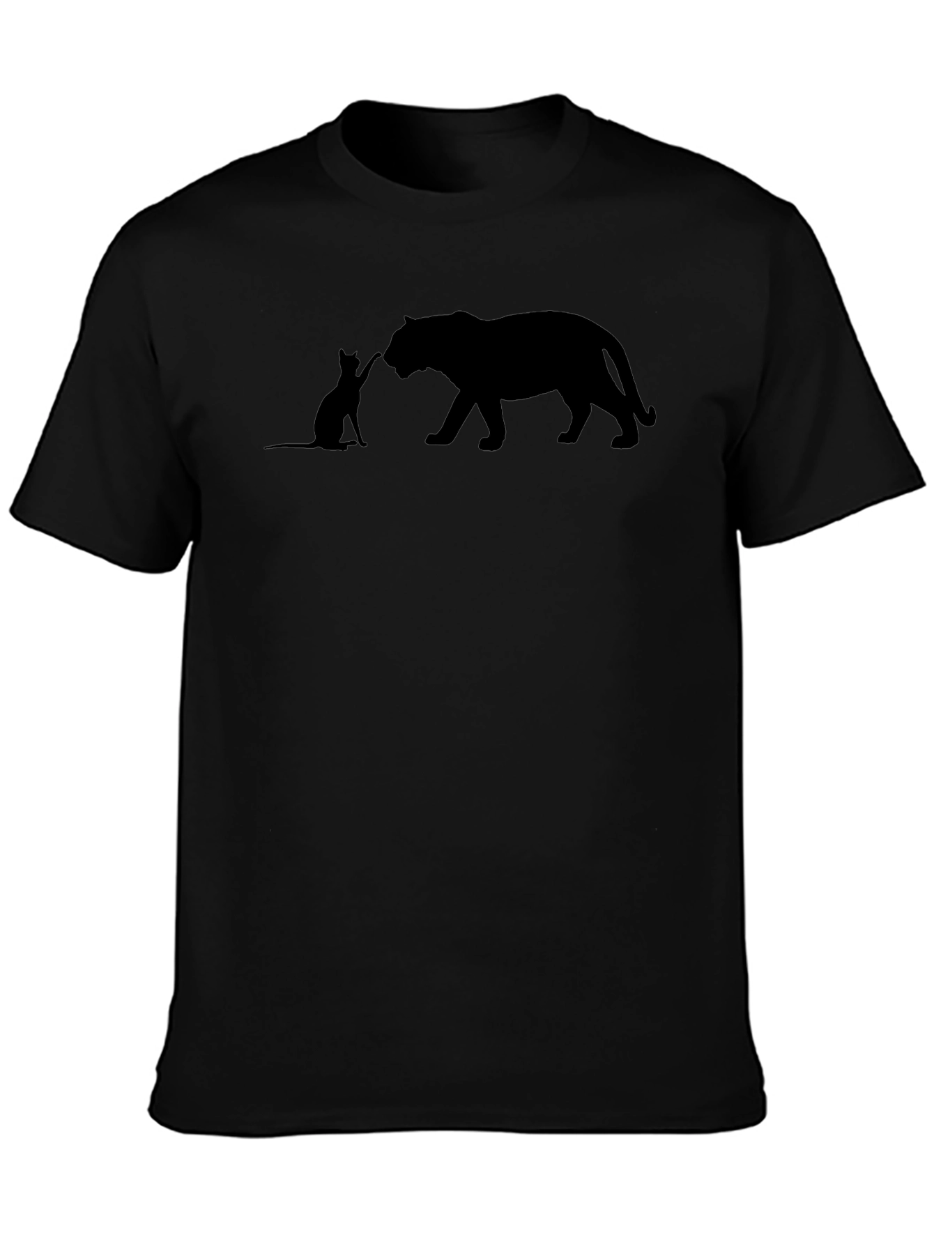 Cat and Tiger Graphic Tee - Black Cotton Shirt