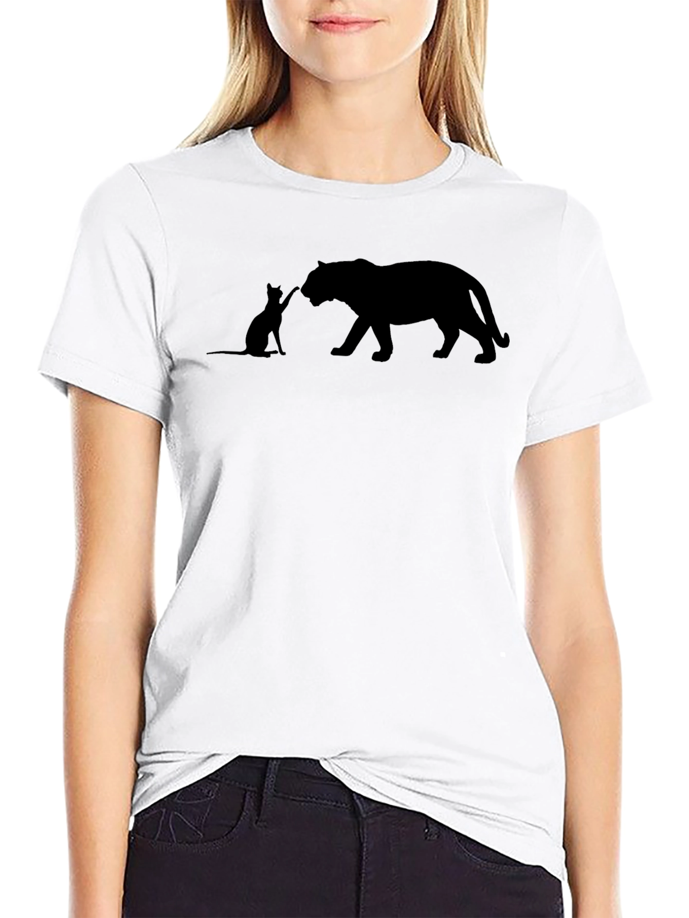 Cat and Tiger Graphic Tee - Black Cotton Shirt
