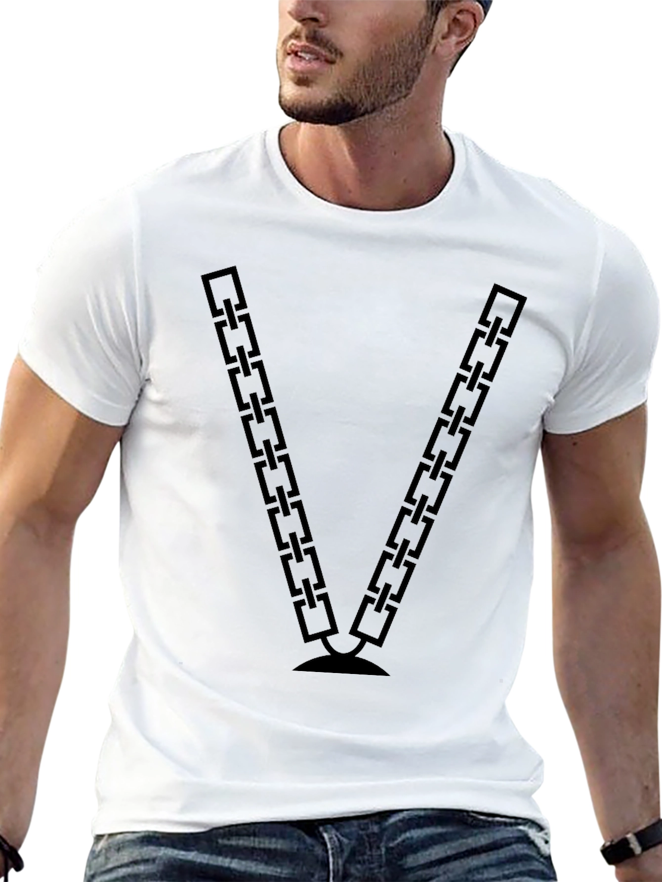 Chain V Graphic Tee - Stylish Black T-Shirt