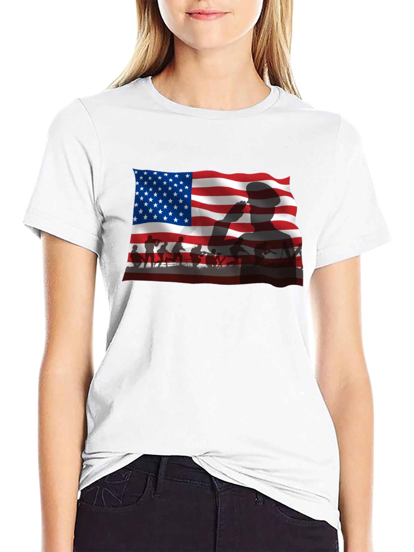 Patriotic US Flag Silhouette Mens T-Shirt