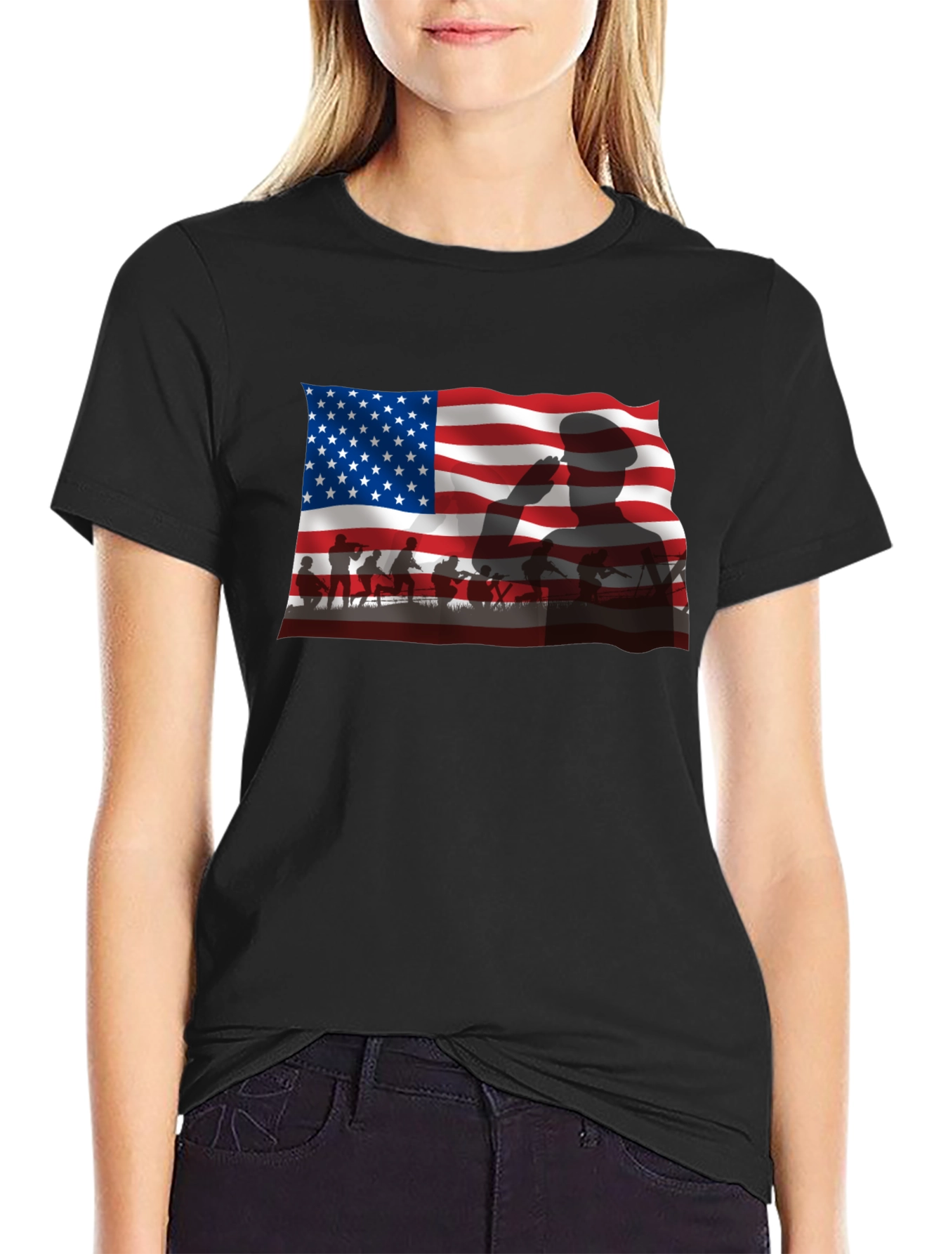 Patriotic US Flag Silhouette Mens T-Shirt