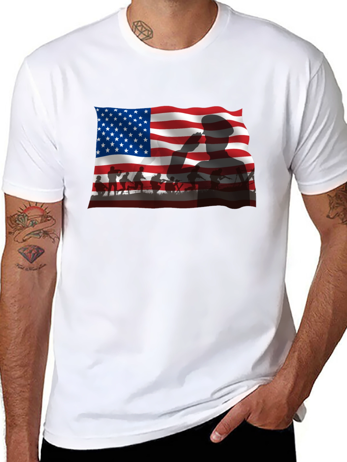 Patriotic US Flag Silhouette Mens T-Shirt