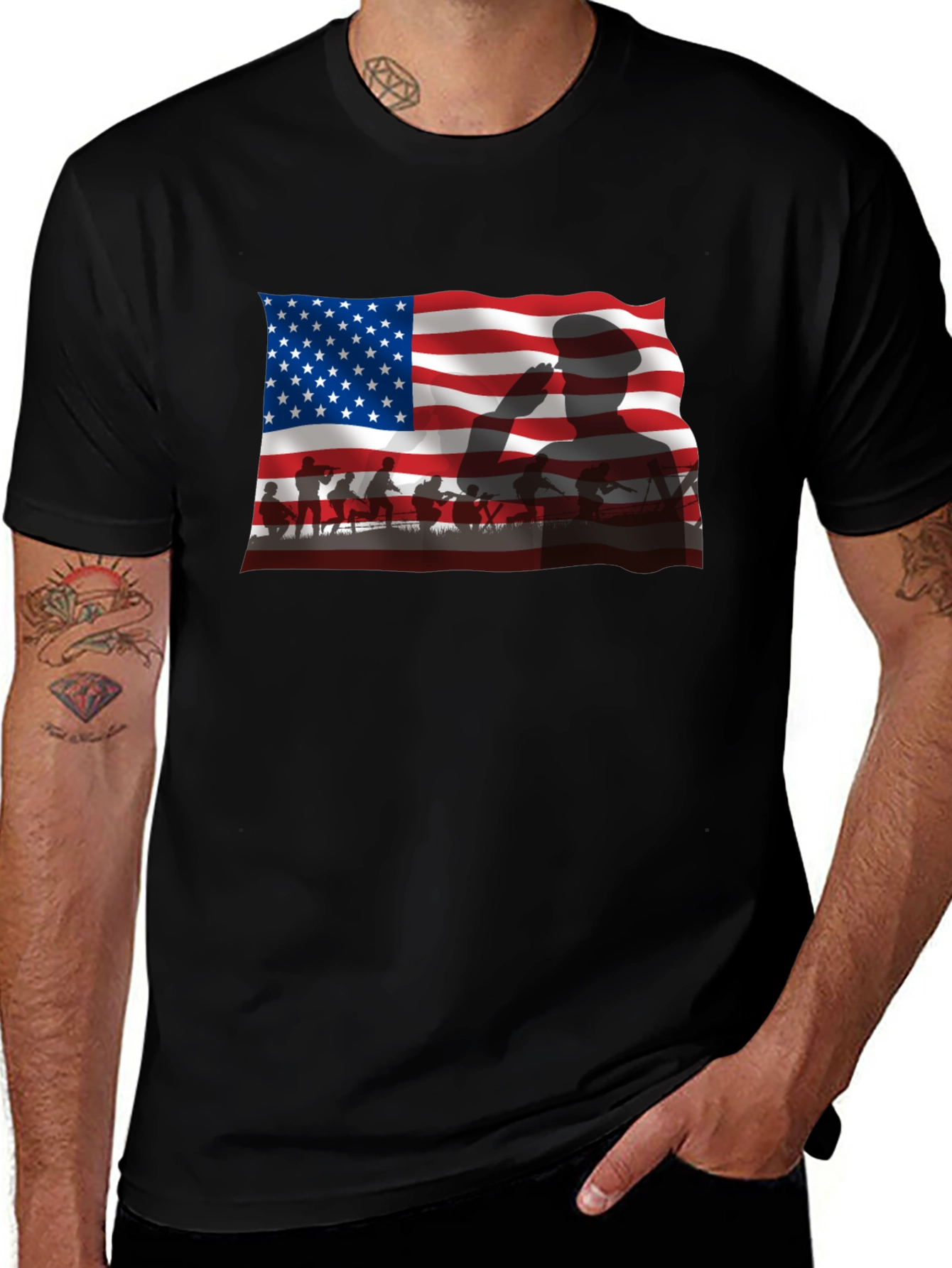Patriotic US Flag Silhouette Mens T-Shirt