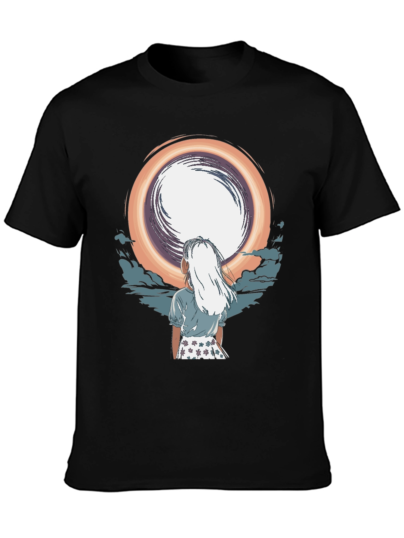 Anime Girl Moon Graphic Black T-Shirt