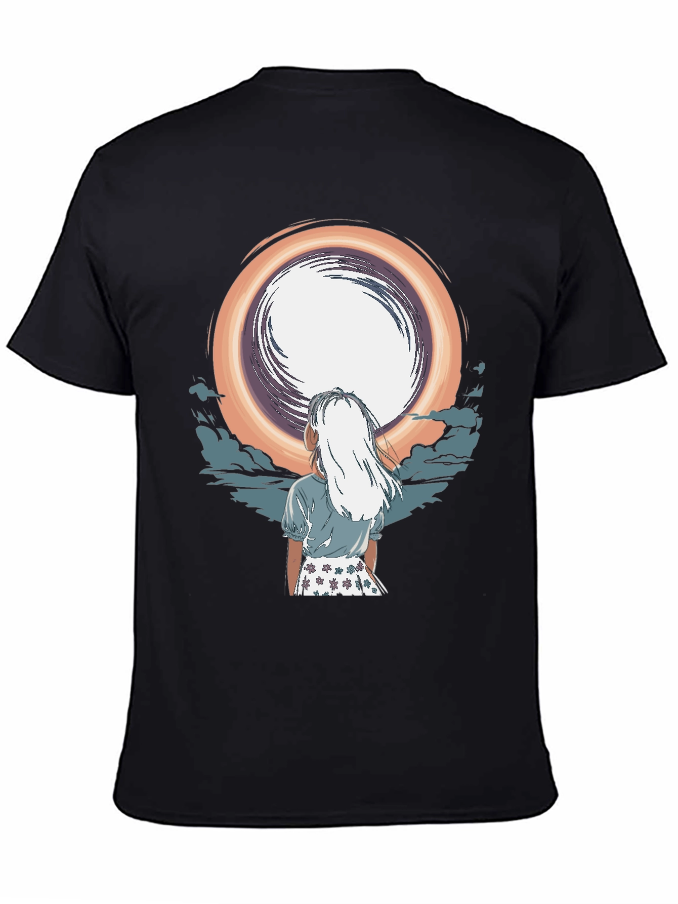Anime Girl Moon Graphic Black T-Shirt