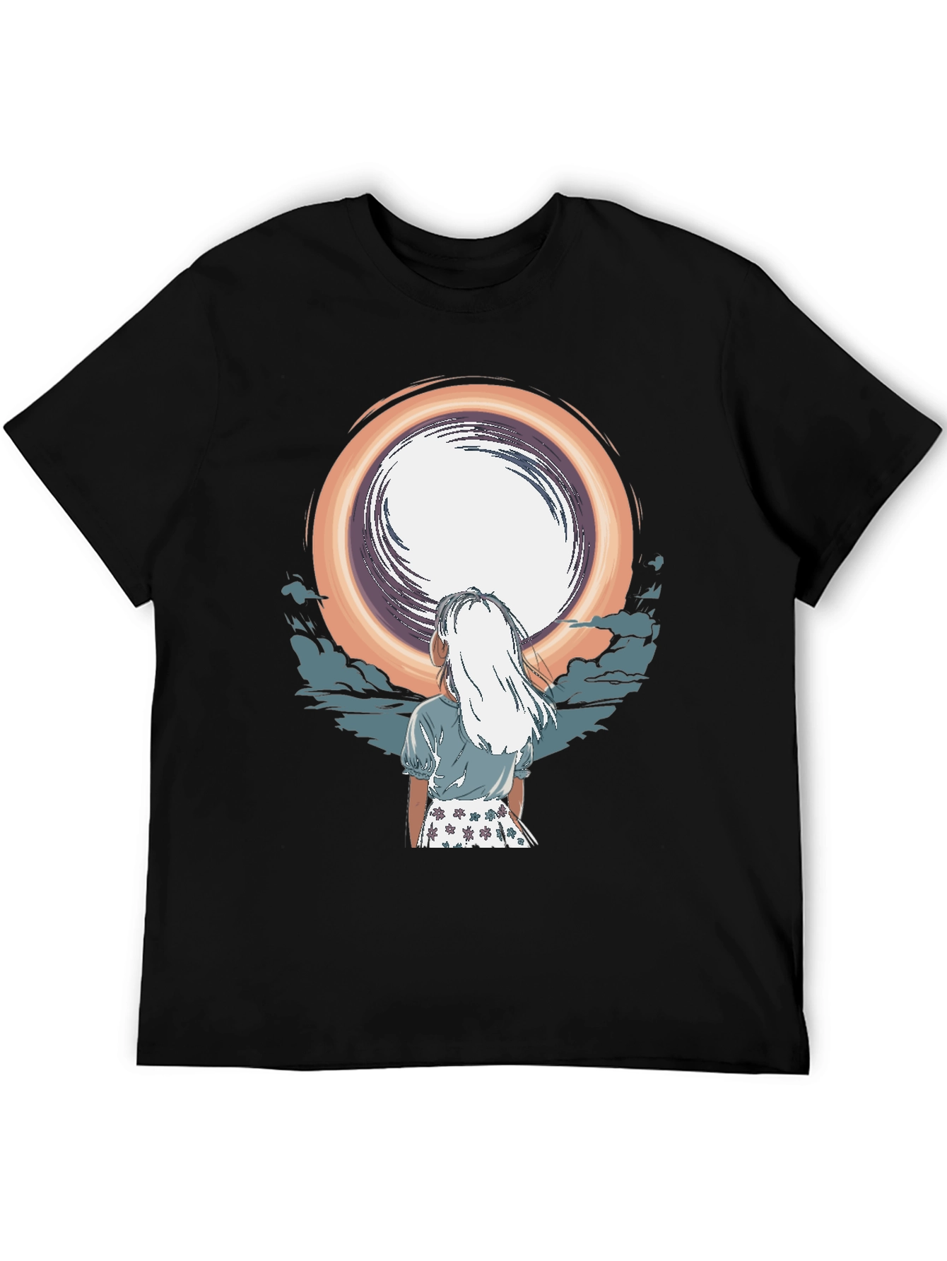 Anime Girl Moon Graphic Black T-Shirt