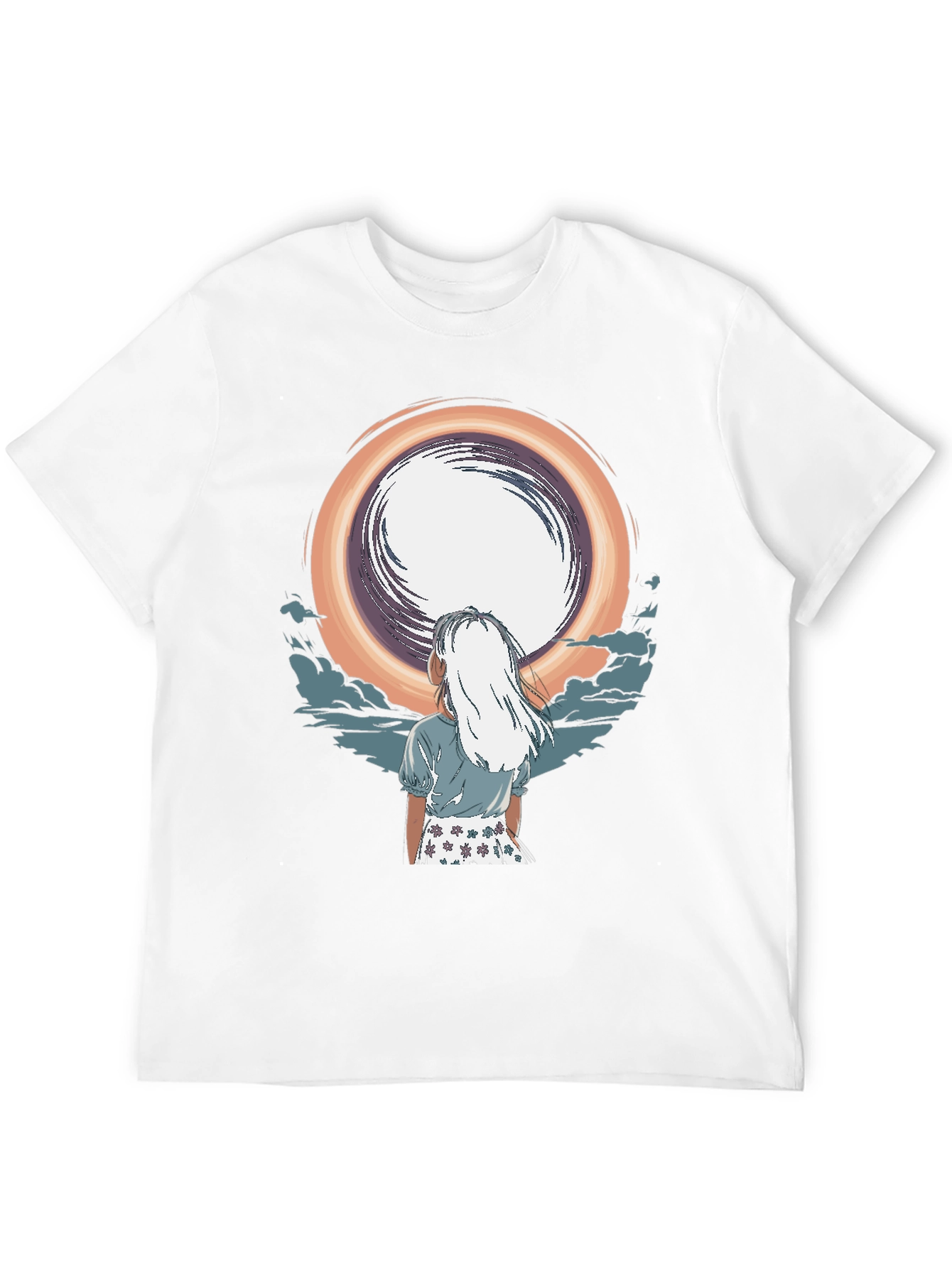 Anime Girl Moon Graphic Black T-Shirt