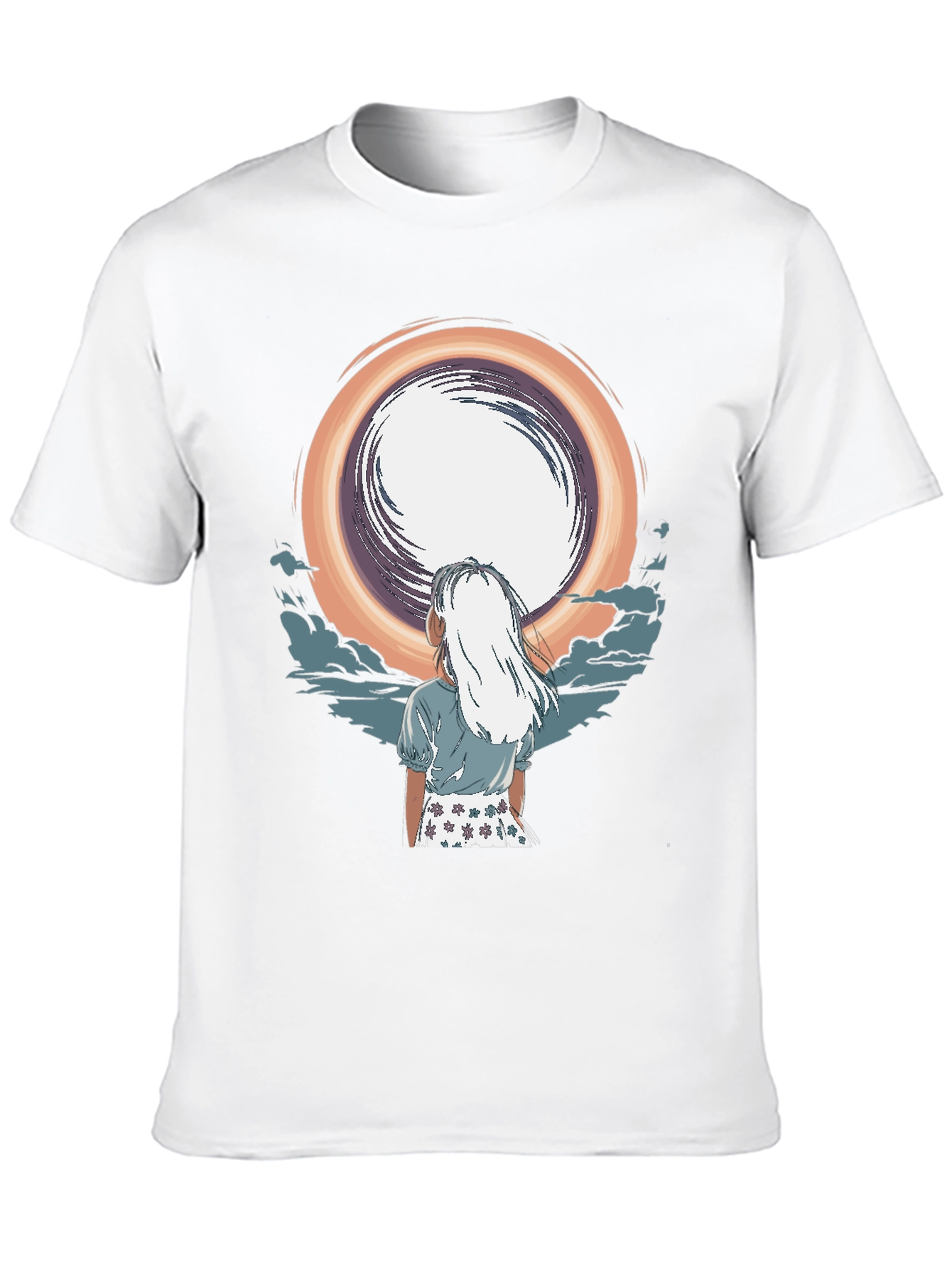 Anime Girl Moon Graphic Black T-Shirt