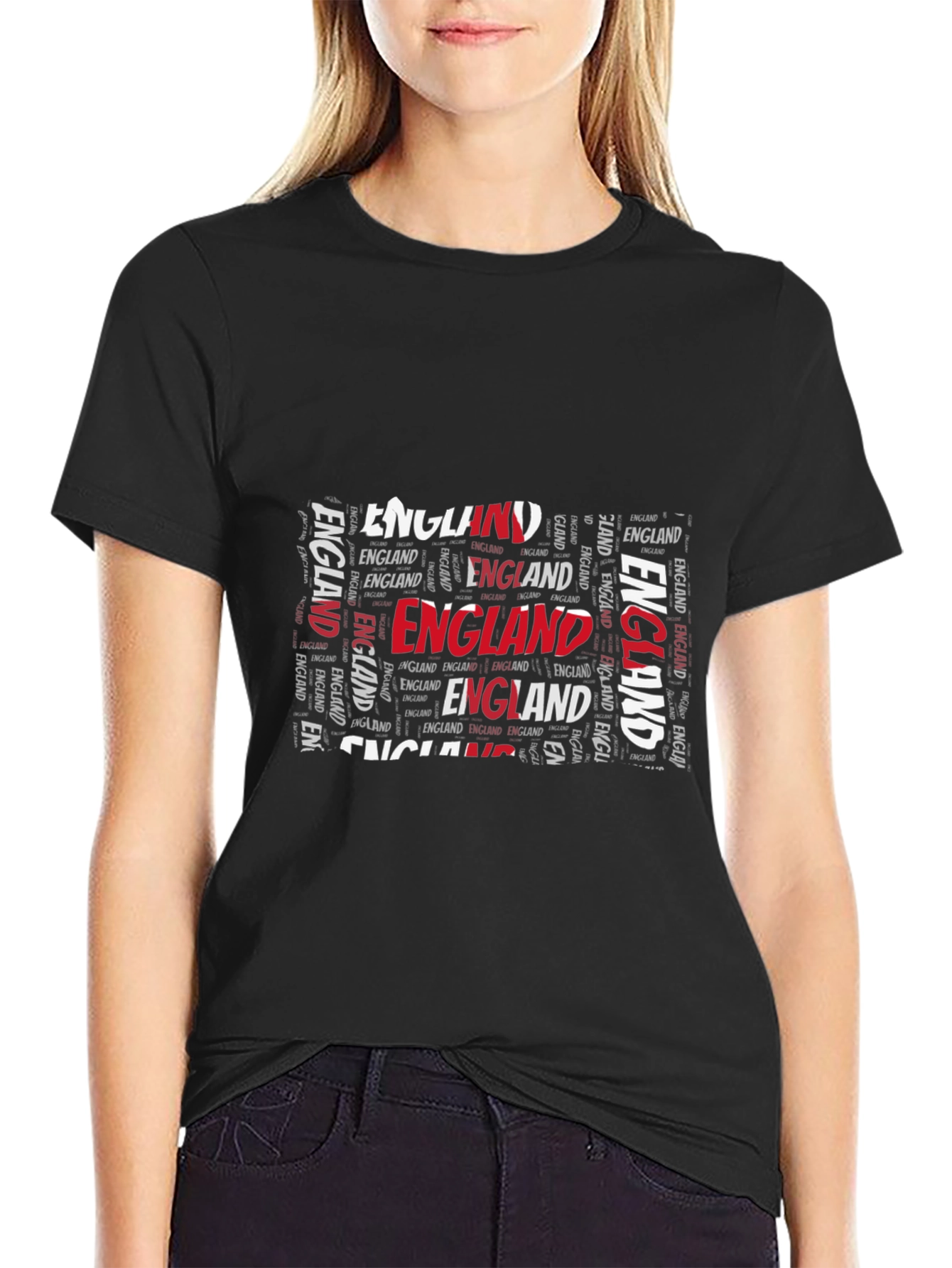 England Word Art Graphic Black T-Shirt