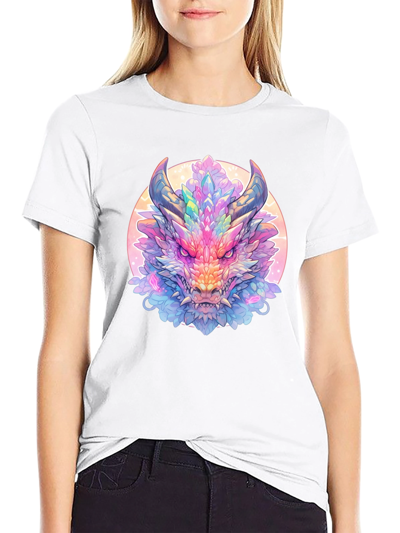 Crystal Dragon Graphic Tee - Fantasy Art Shirt