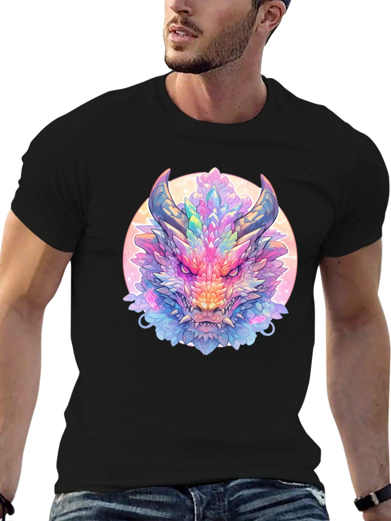 Crystal Dragon Graphic Tee - Fantasy Art Shirt