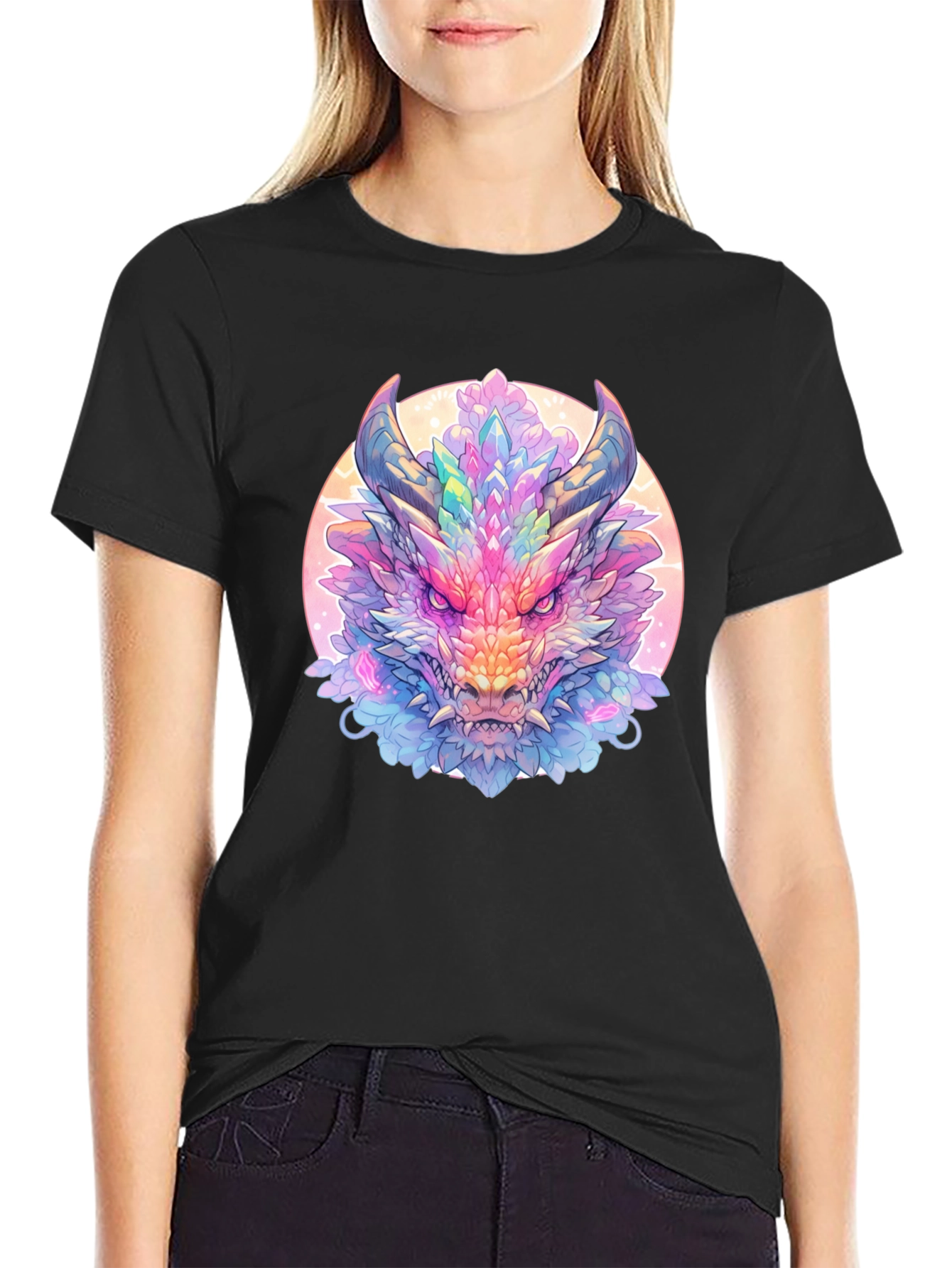 Crystal Dragon Graphic Tee - Fantasy Art Shirt