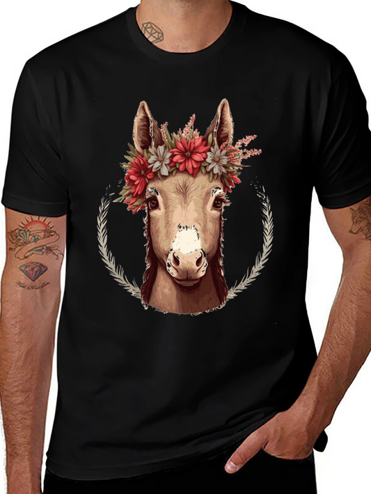 Donkey Floral Wreath Graphic Tee - Cute Animal Lover Shirt